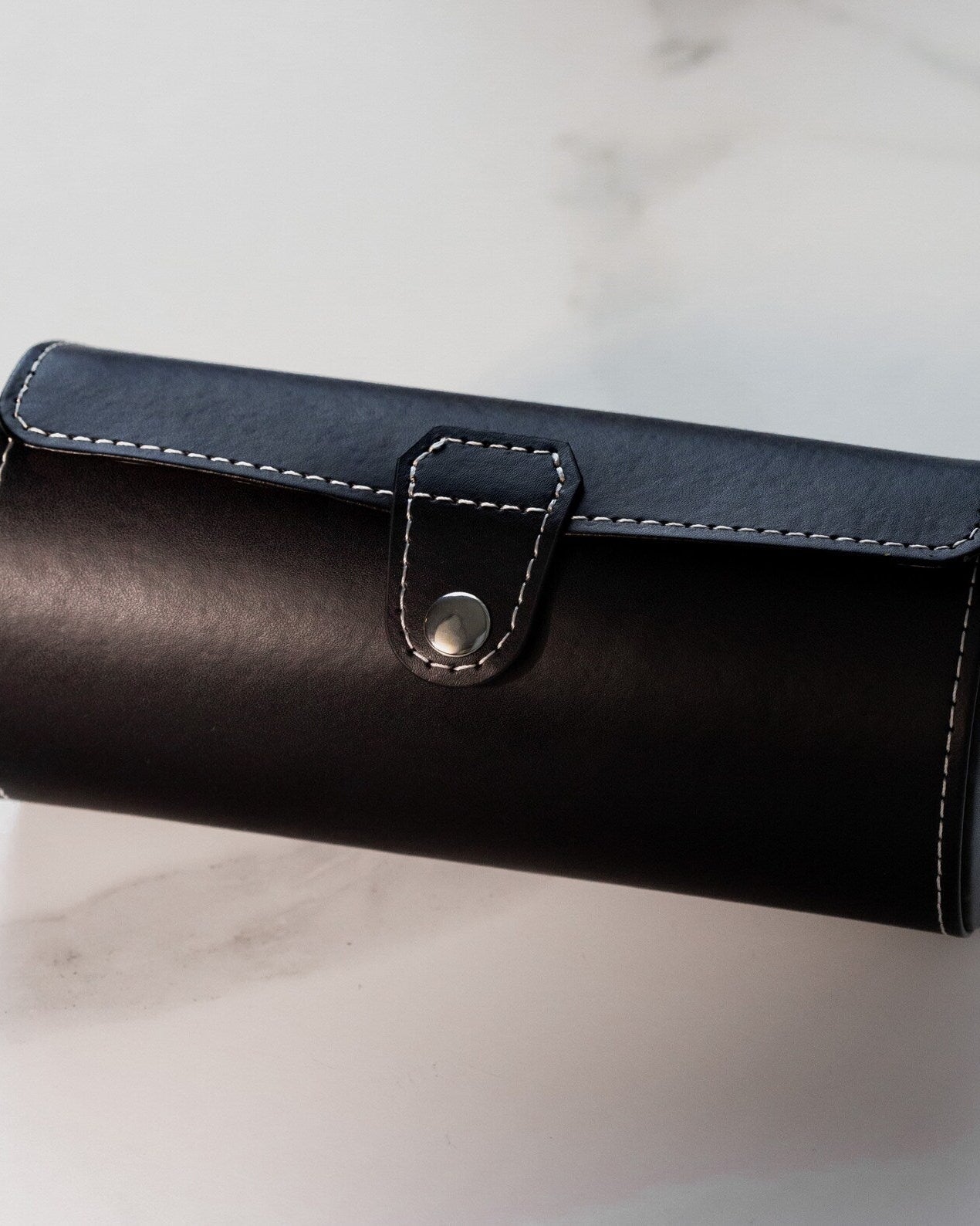 Elegant Black Watch Leather Case For 3 Watches, Travel Accessories, Watch Roll - VintageDuMarko