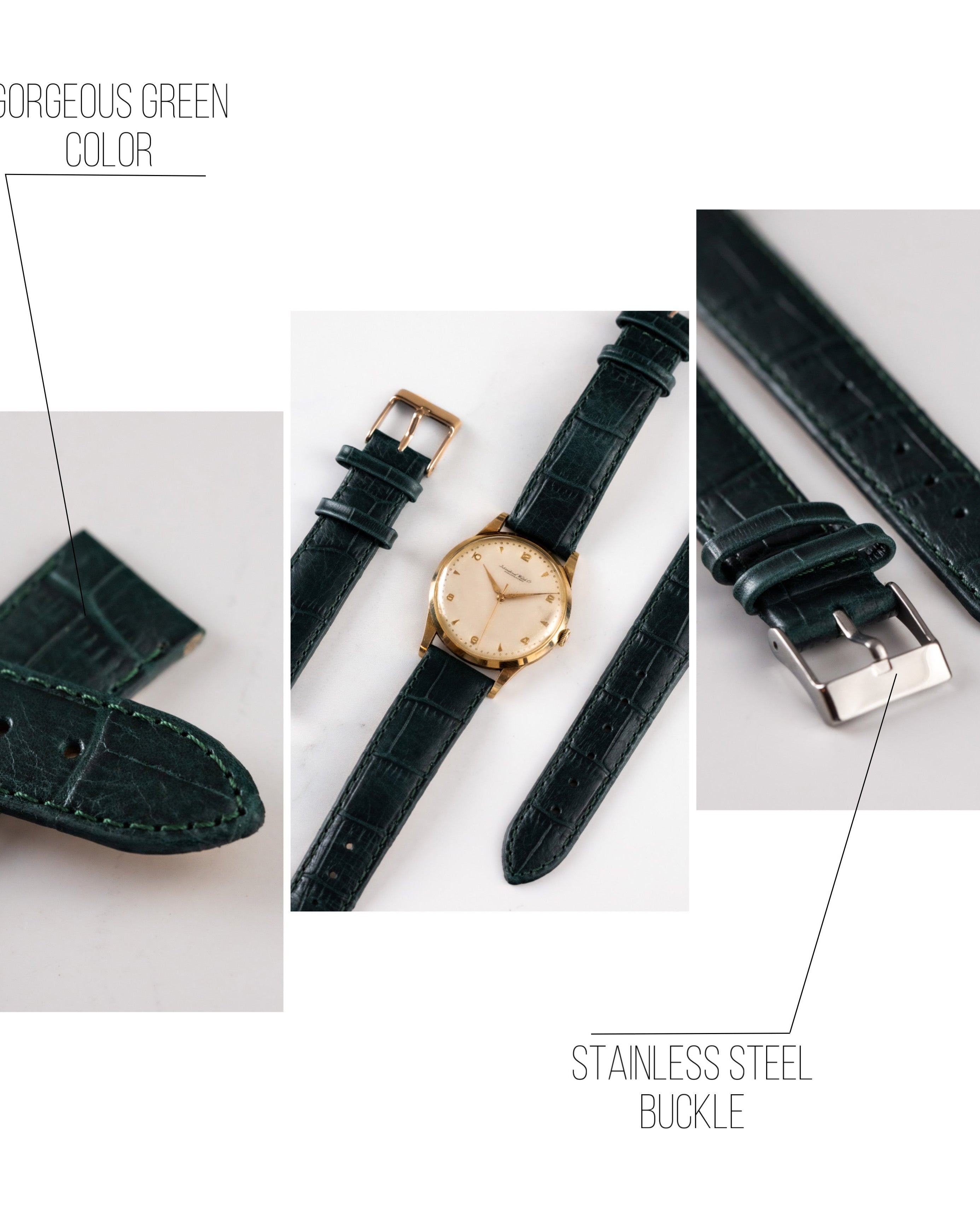 Green Embossed Leather Watch Strap, Slim Watch Strap - VintageDuMarko