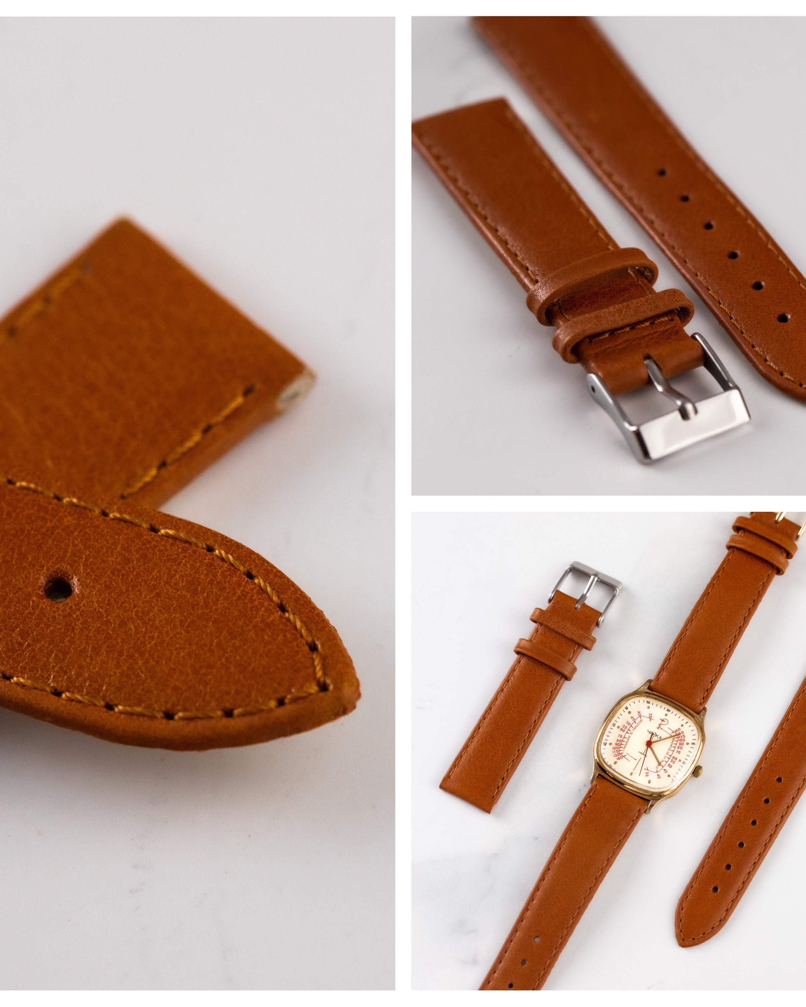 Light Brown Leather Watch Strap, Orange Strap - VintageDuMarko