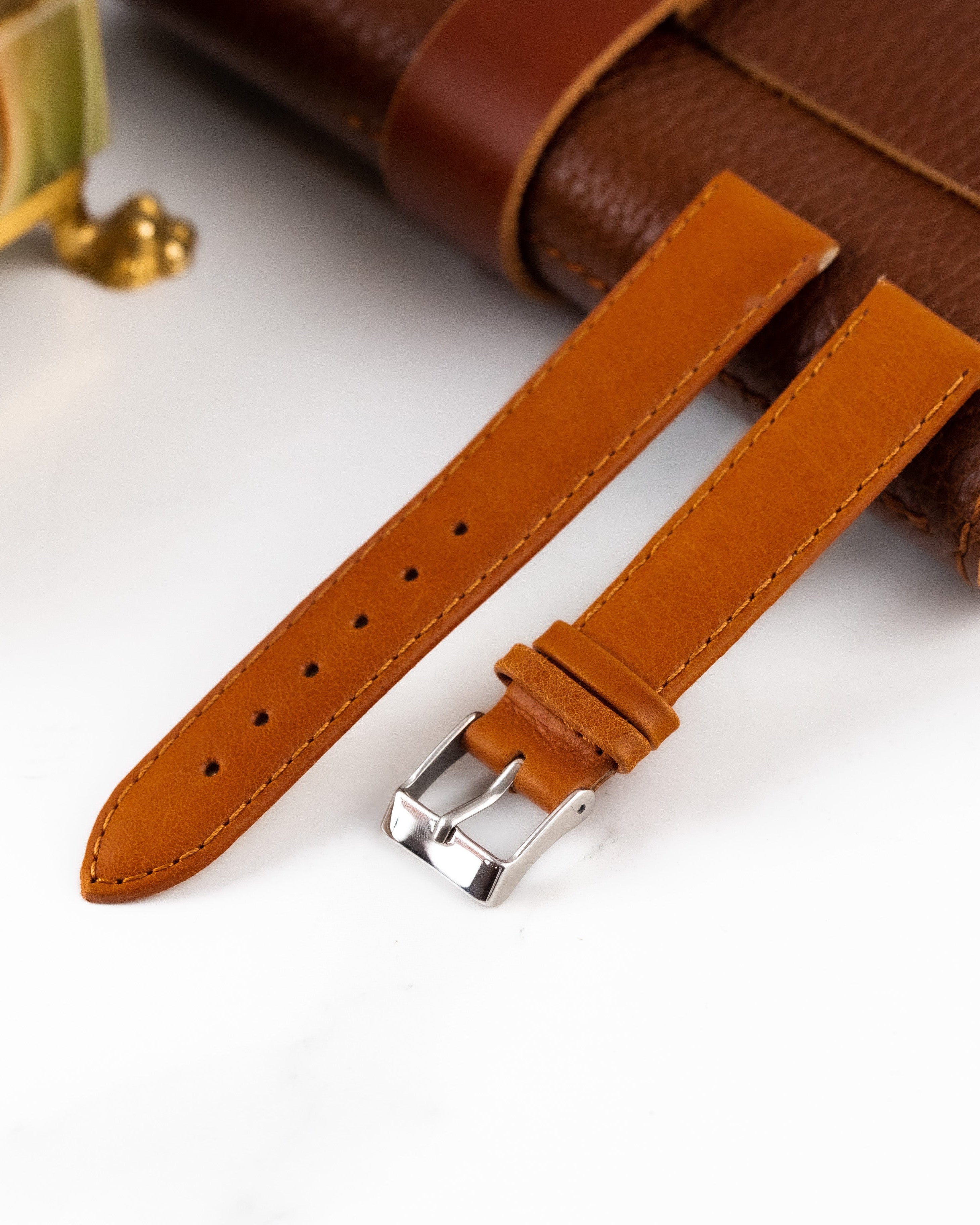 Light Brown Leather Watch Strap, Orange Strap - VintageDuMarko