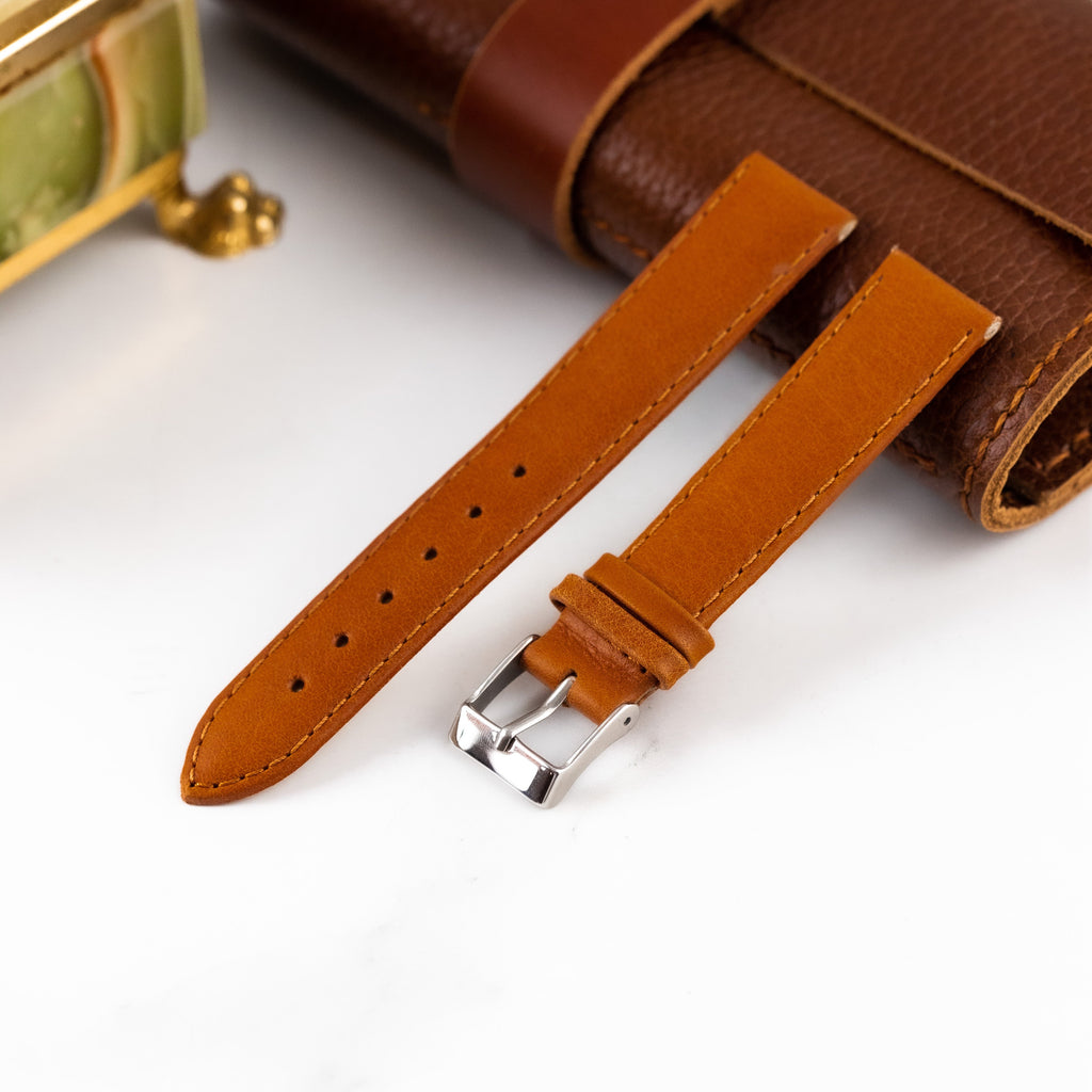 Light Brown Leather Watch Strap, Orange Strap - VintageDuMarko