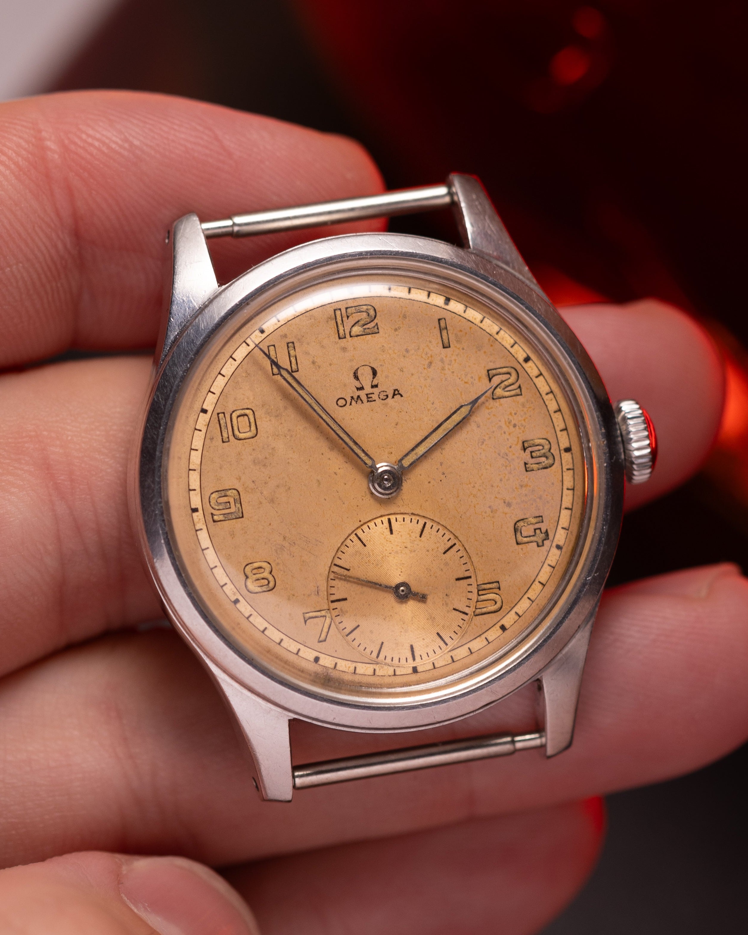 "Omega" Vintage Stainless Steel Watch, Patina Salmon Dial - VintageDuMarko