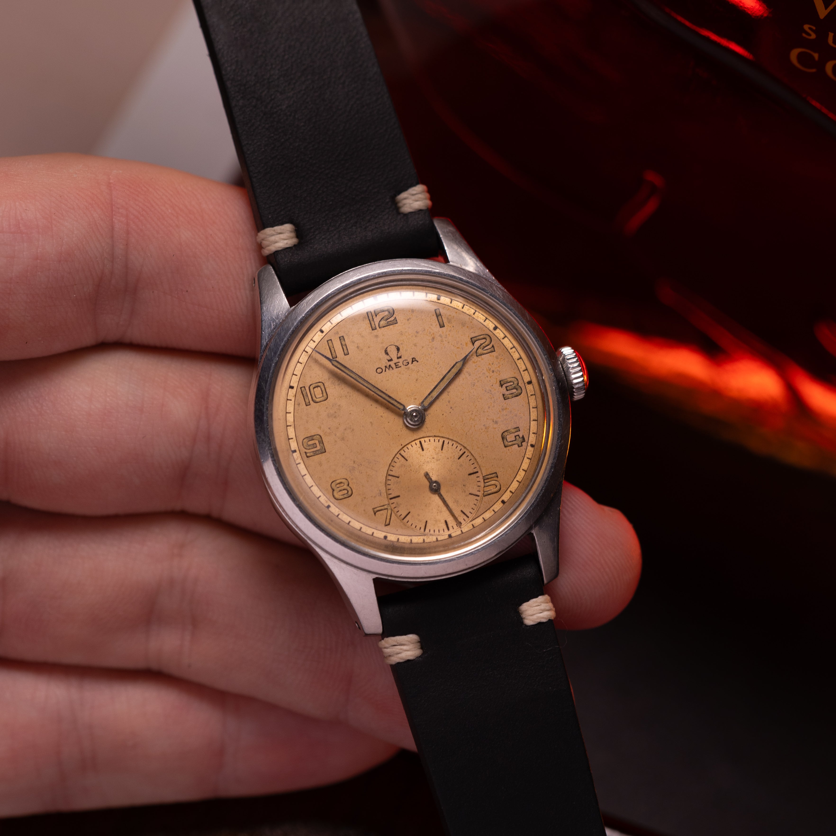 "Omega" Vintage Stainless Steel Watch, Patina Salmon Dial - VintageDuMarko