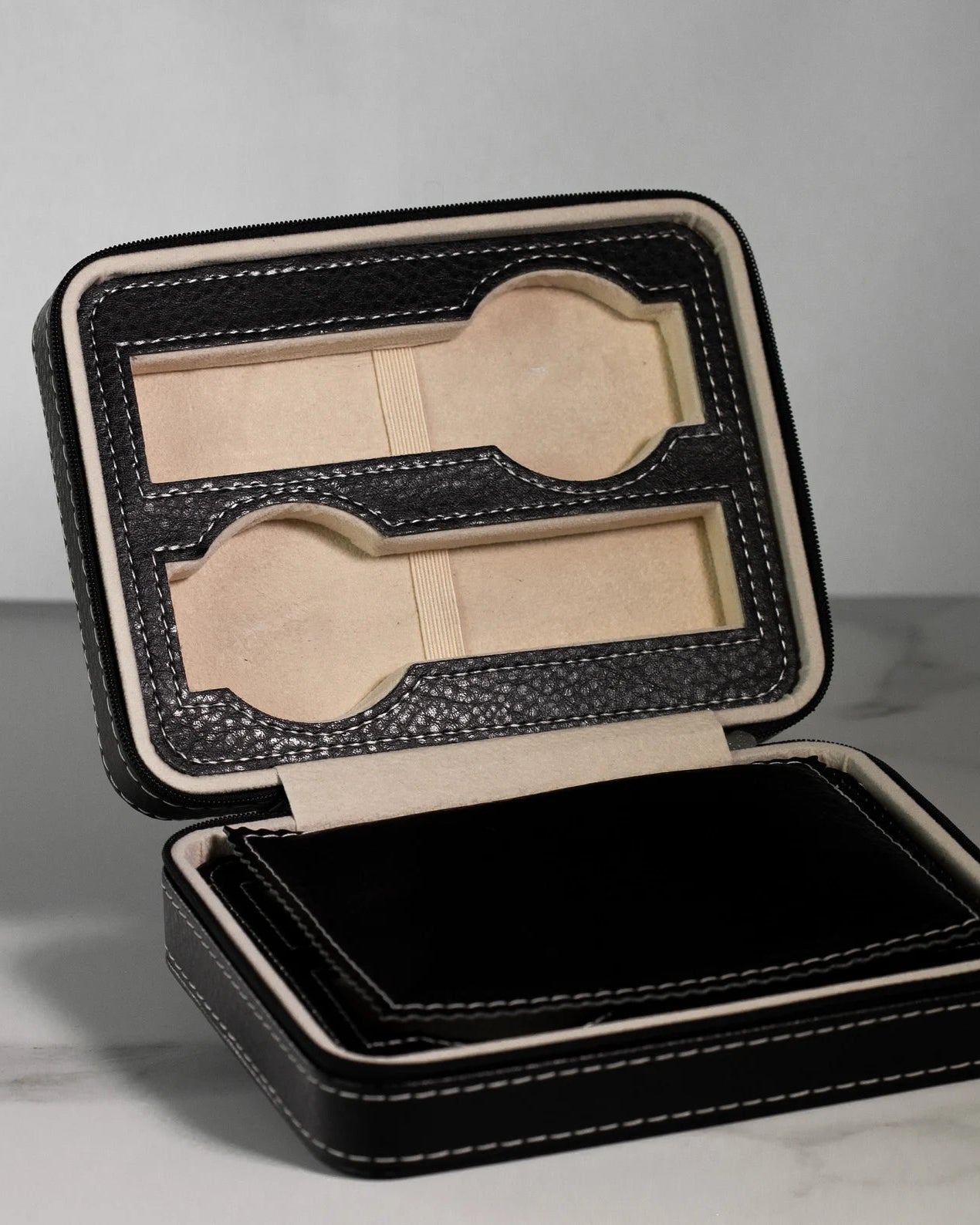 Organizer for 4 Watches, Leather Portable Travel Wrist Watch Case with Slots - VintageDuMarko