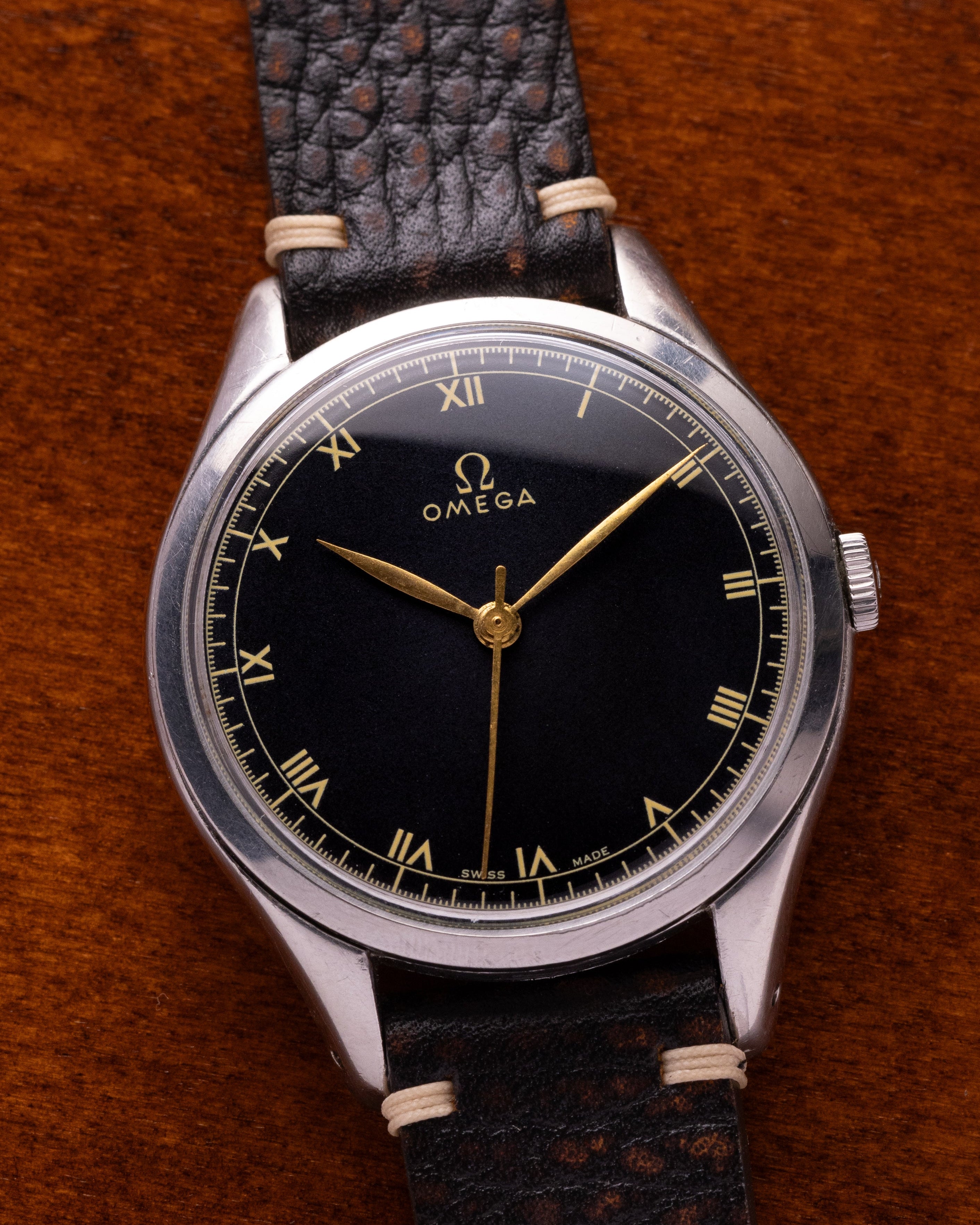 Oversize "Omega" Jumbo Watch, Black dial from 1940s, - VintageDuMarko