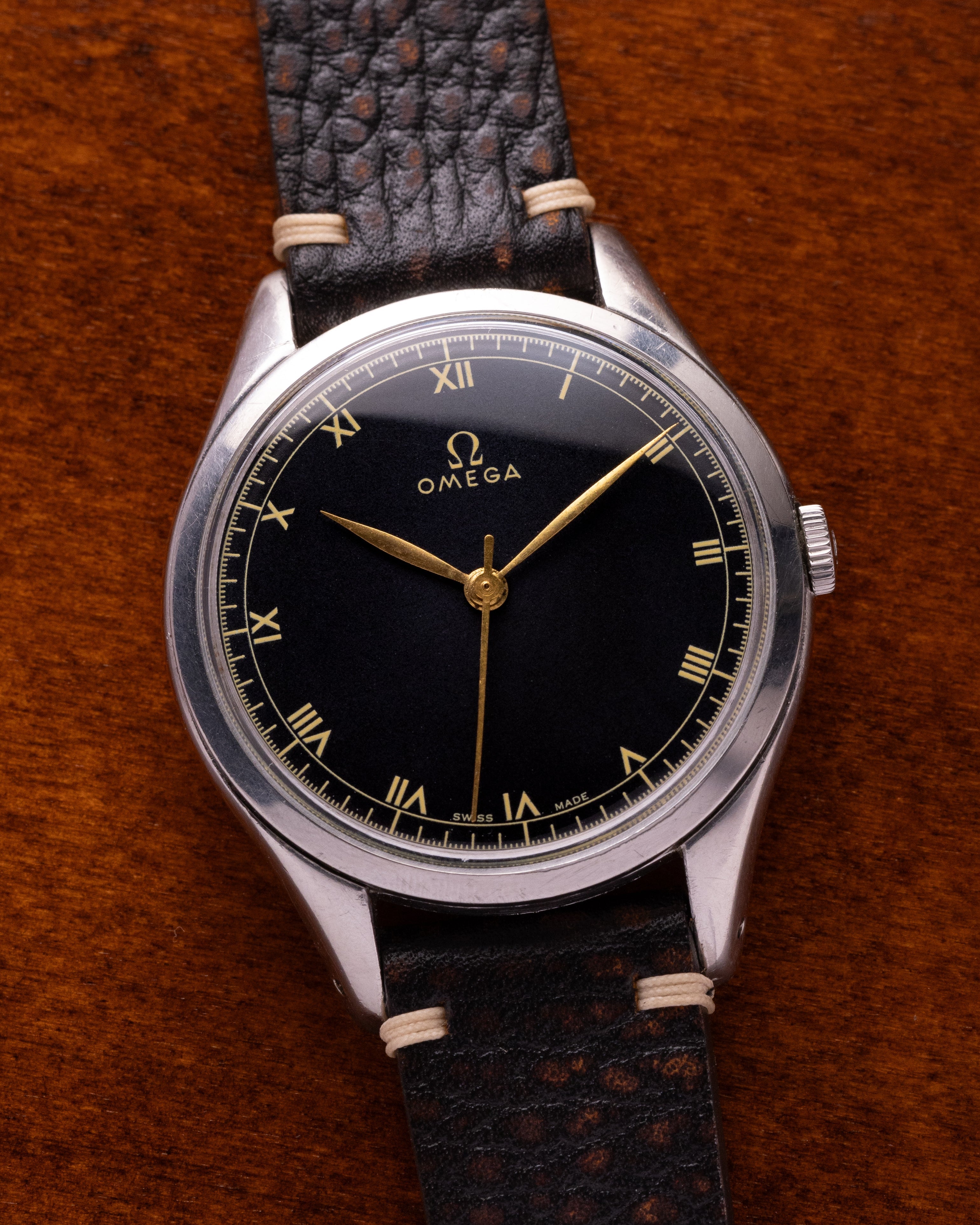 Oversize "Omega" Jumbo Watch, Black dial from 1940s, - VintageDuMarko