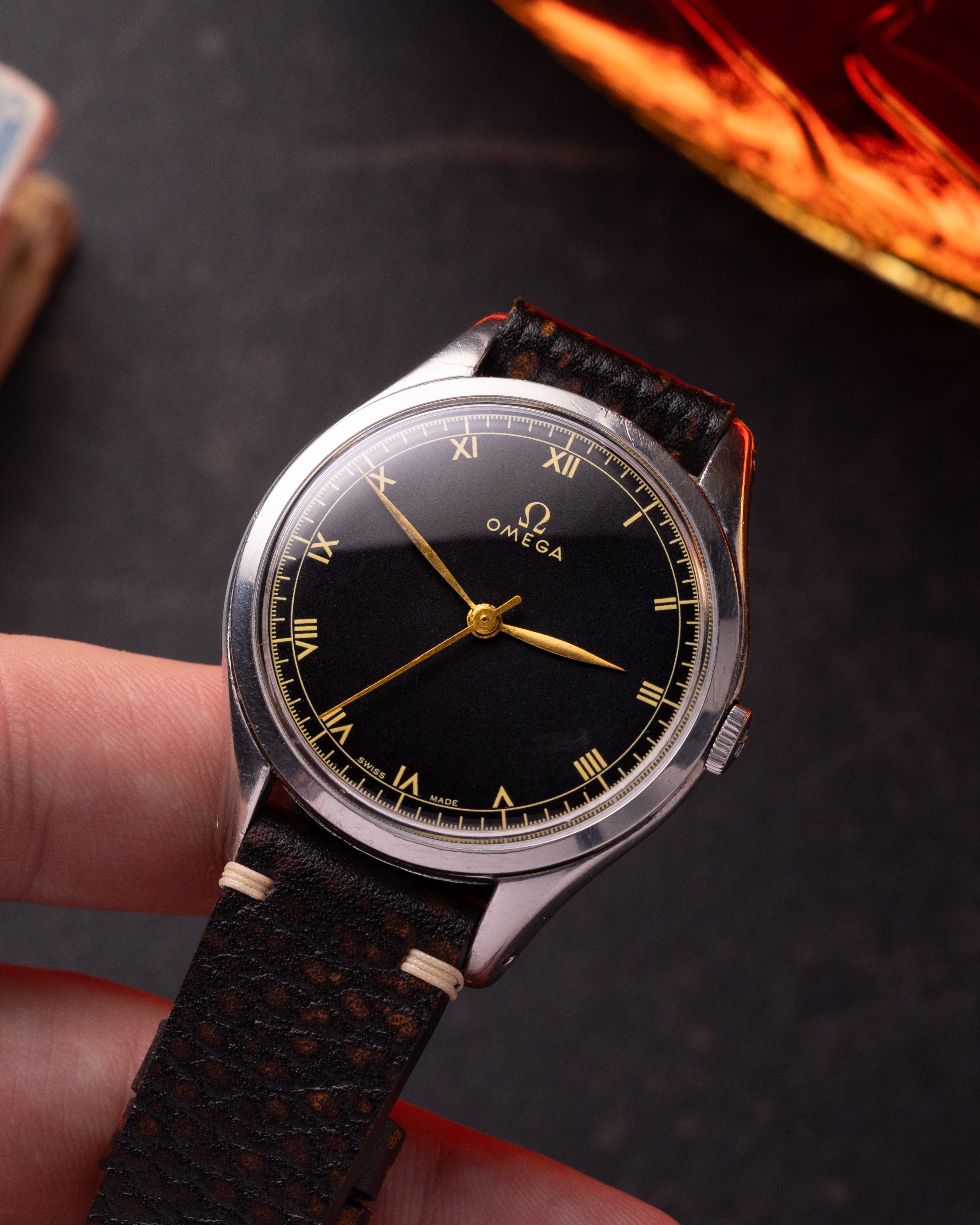 Oversize "Omega" Jumbo Watch, Black dial from 1940s, - VintageDuMarko