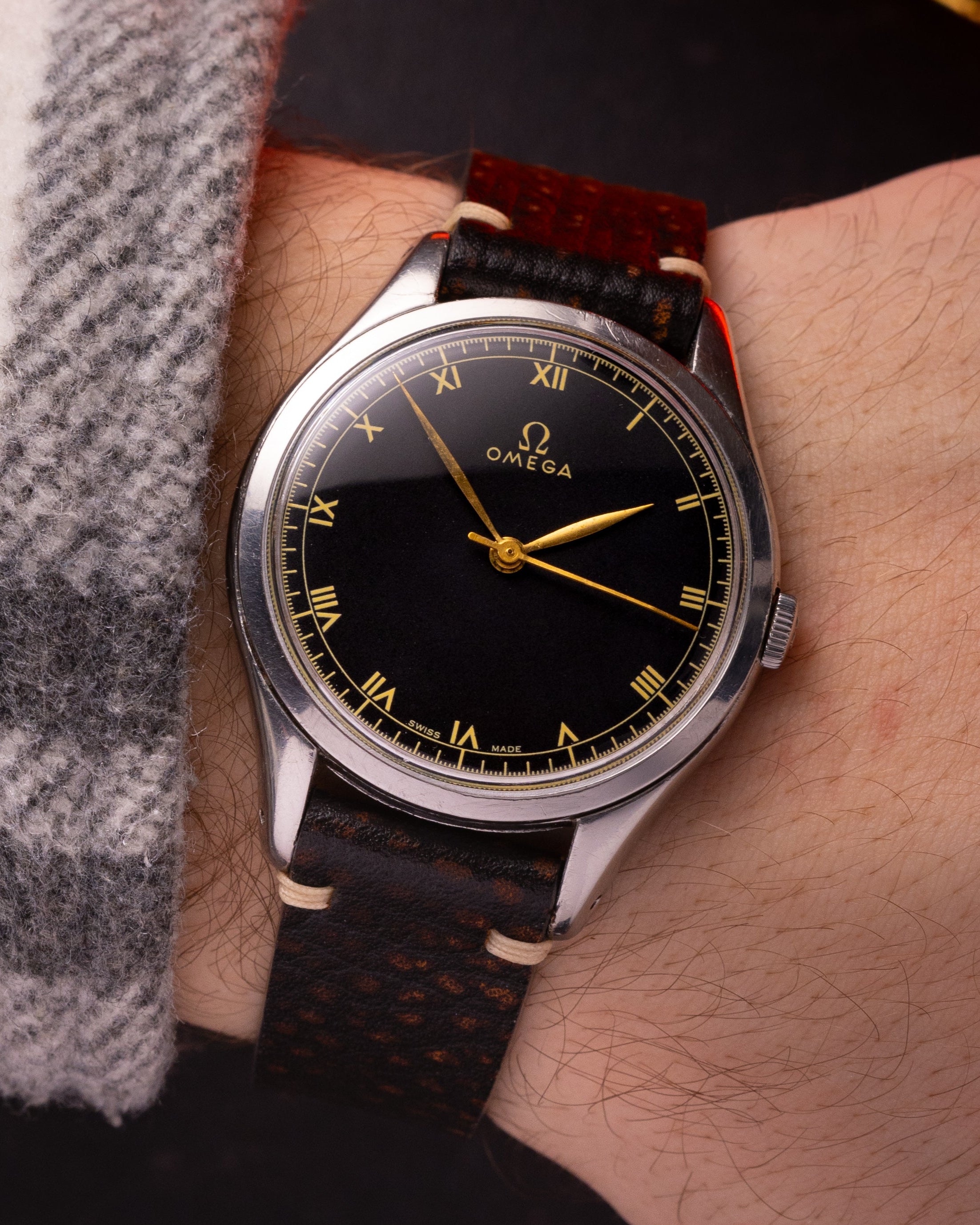 Oversize "Omega" Jumbo Watch, Black dial from 1940s, - VintageDuMarko