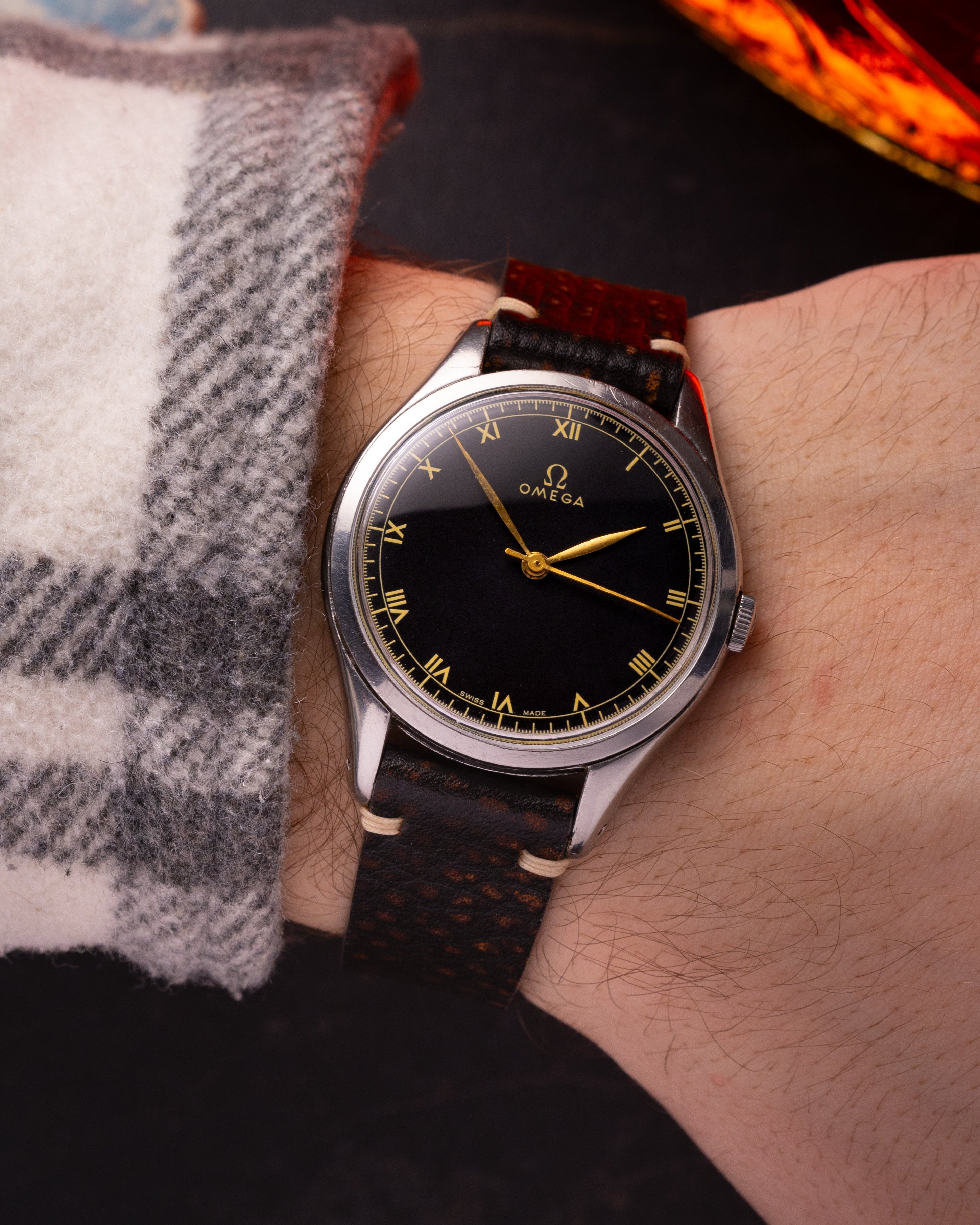 Oversize "Omega" Jumbo Watch, Black dial from 1940s, - VintageDuMarko