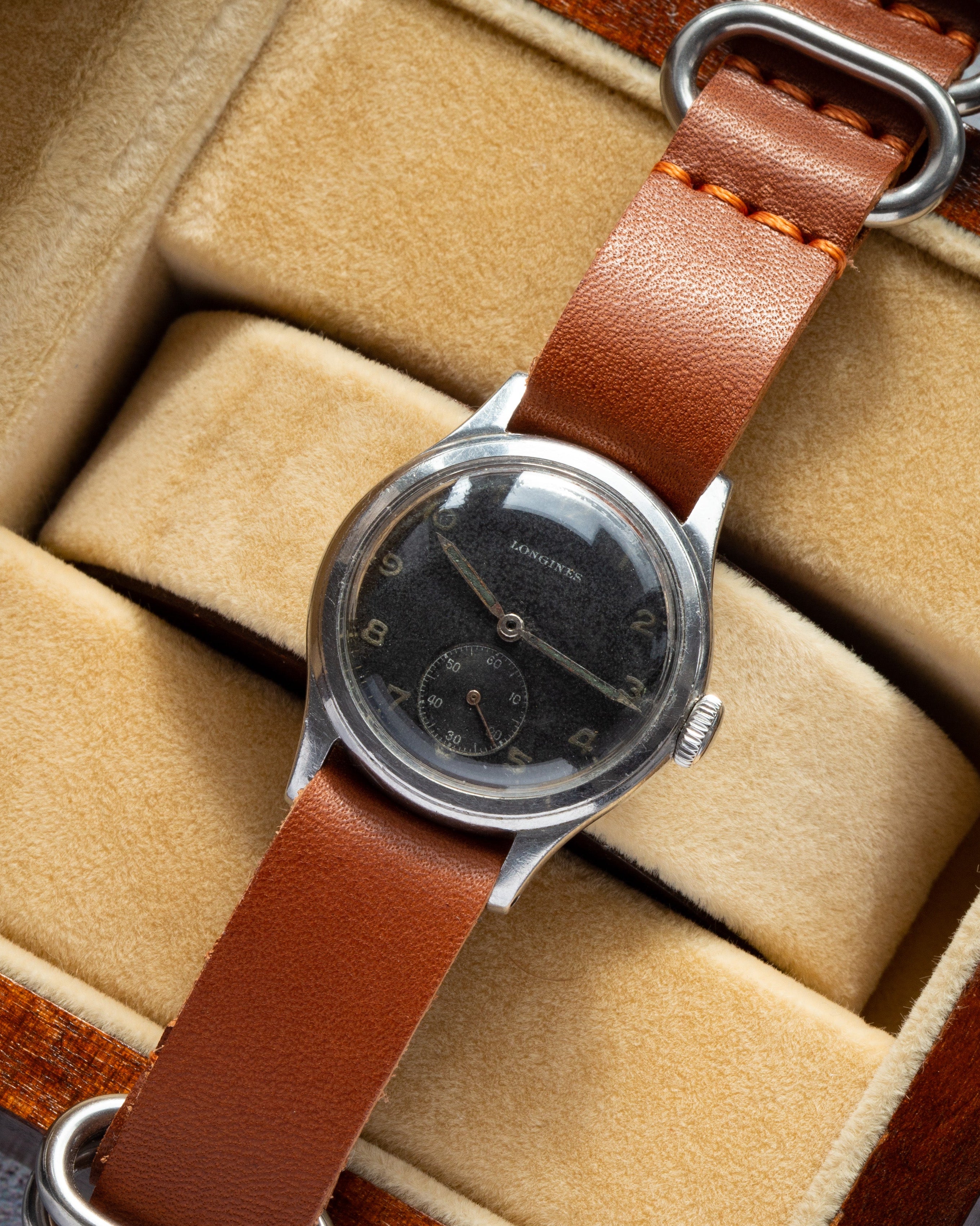 Rare Vintage "Longines" Black Dial, Swiss Military Watch - VintageDuMarko