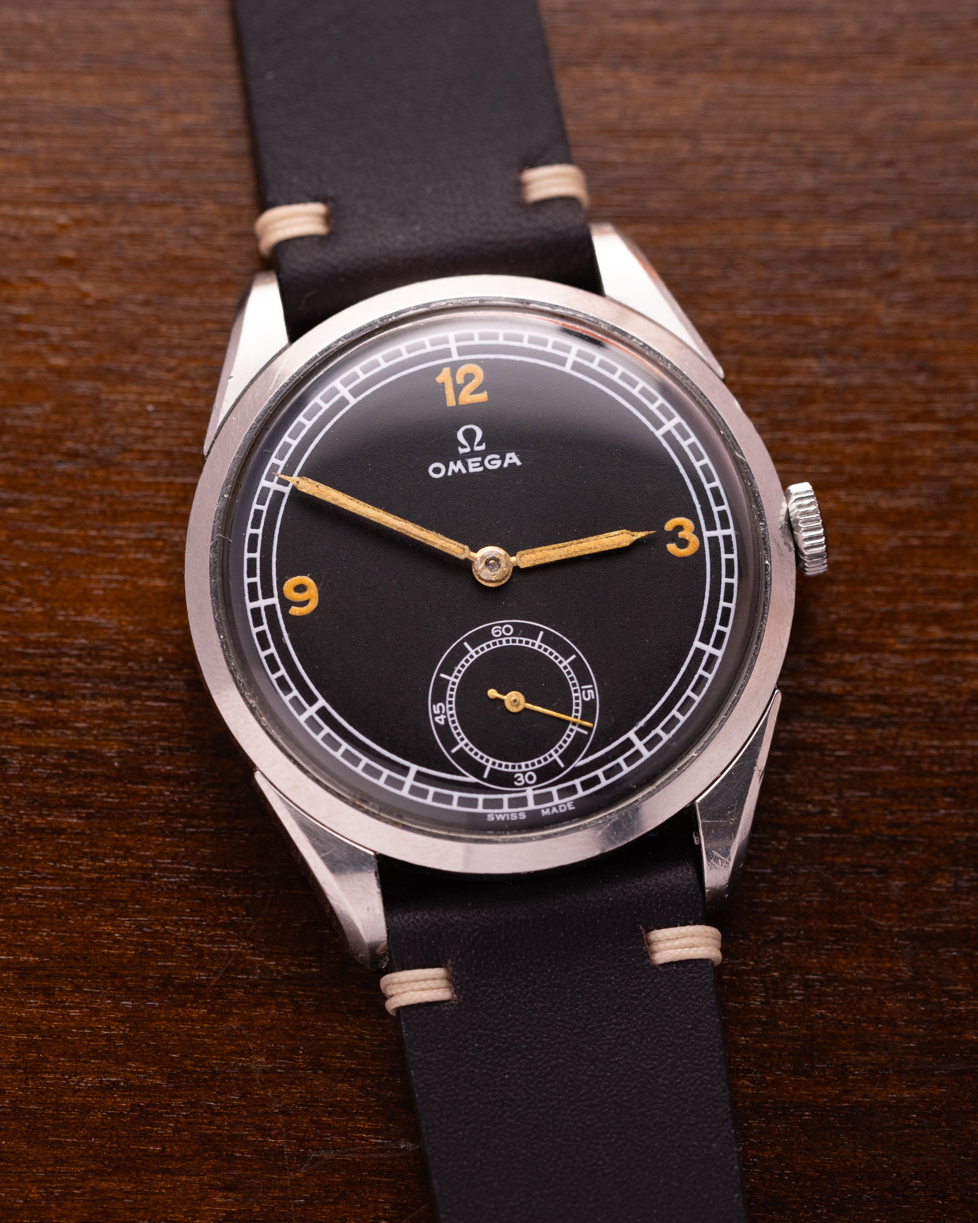 Rare Vintage "Omega Calatrava" watch, Black sector dial - VintageDuMarko