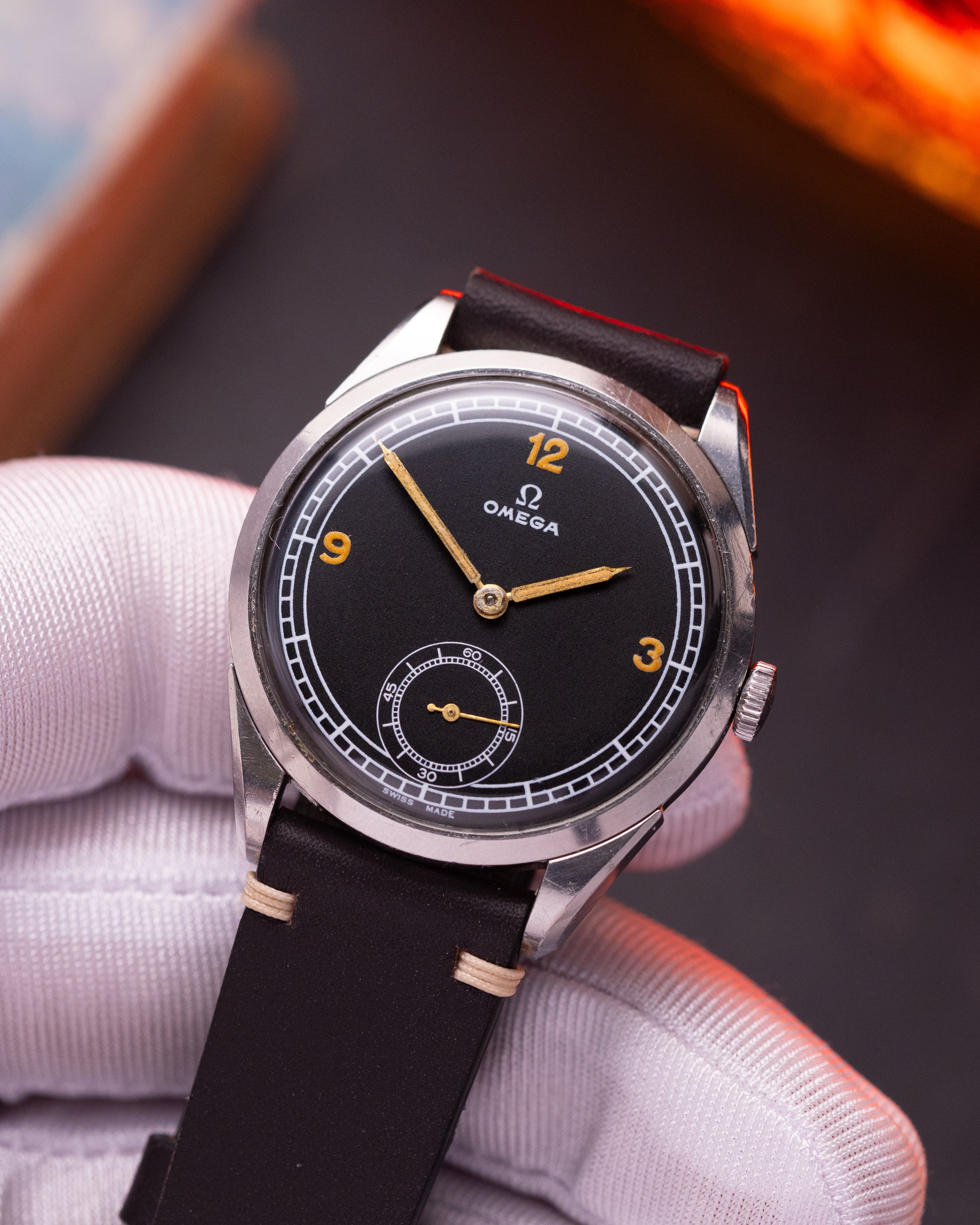 Rare Vintage "Omega Calatrava" watch, Black sector dial - VintageDuMarko