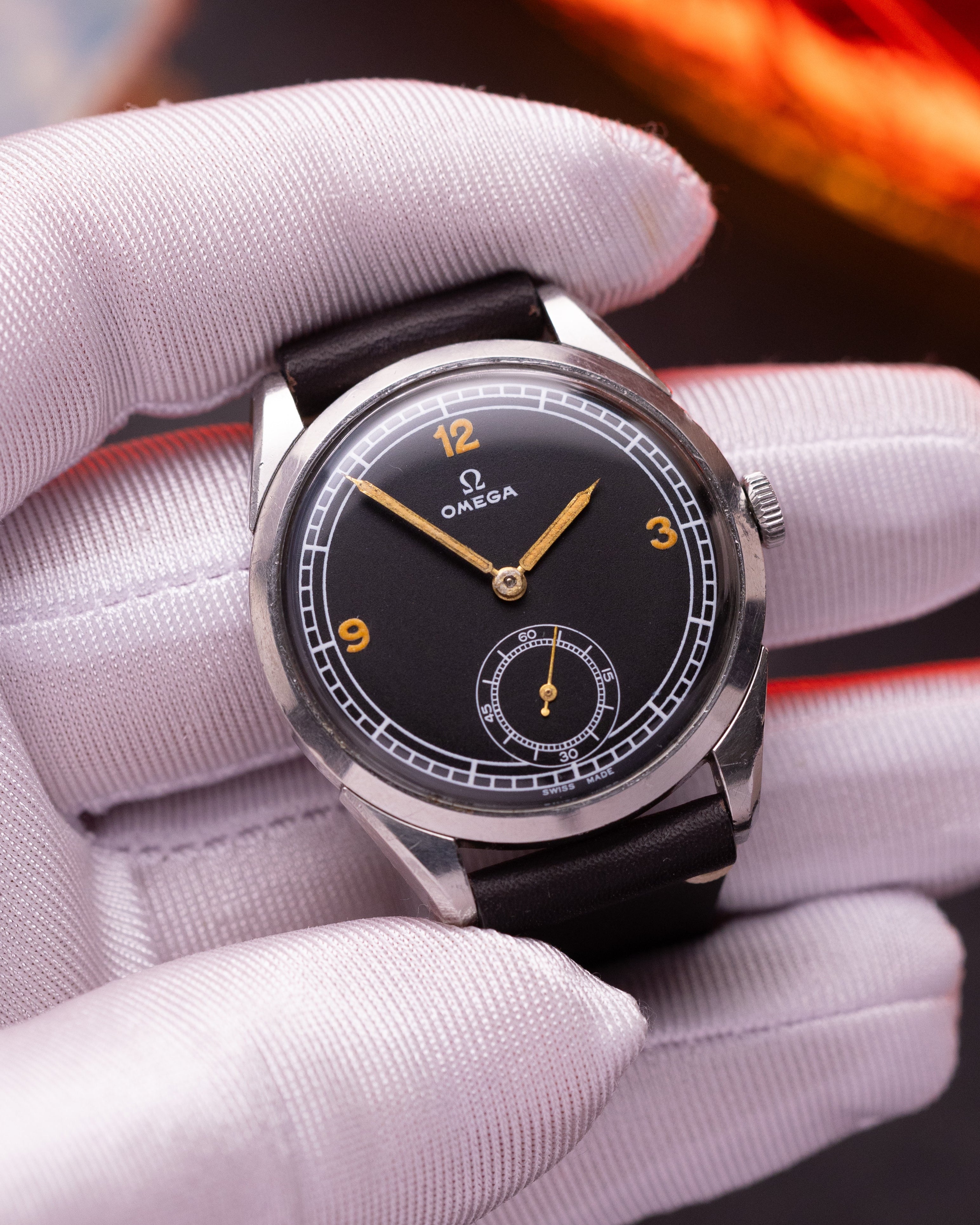 Rare Vintage "Omega Calatrava" watch, Black sector dial - VintageDuMarko