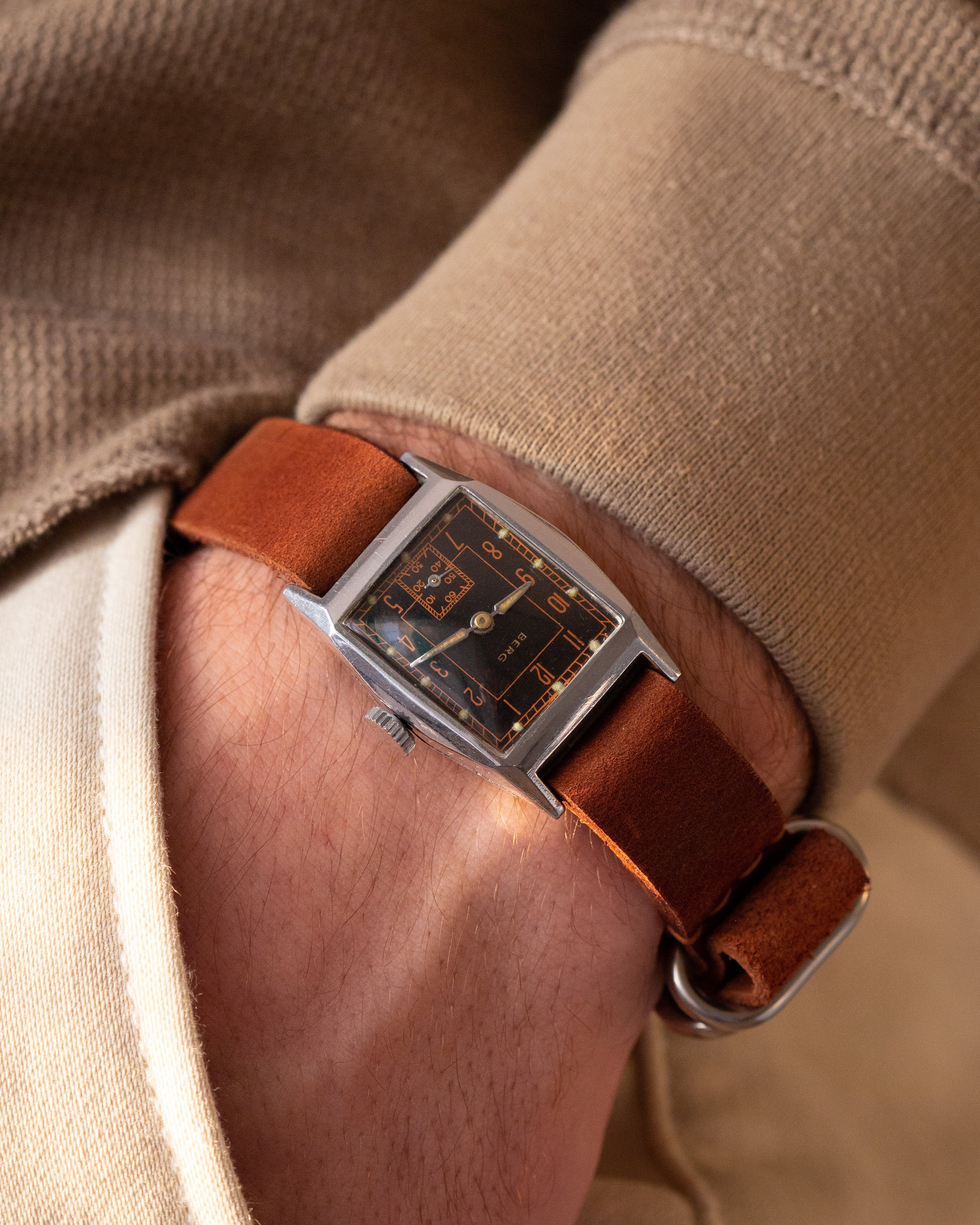 Rare Vintage Watch "Berg" from 1930's, Swiss Military Watch, Rectangular-Shaped Watch - VintageDuMarko