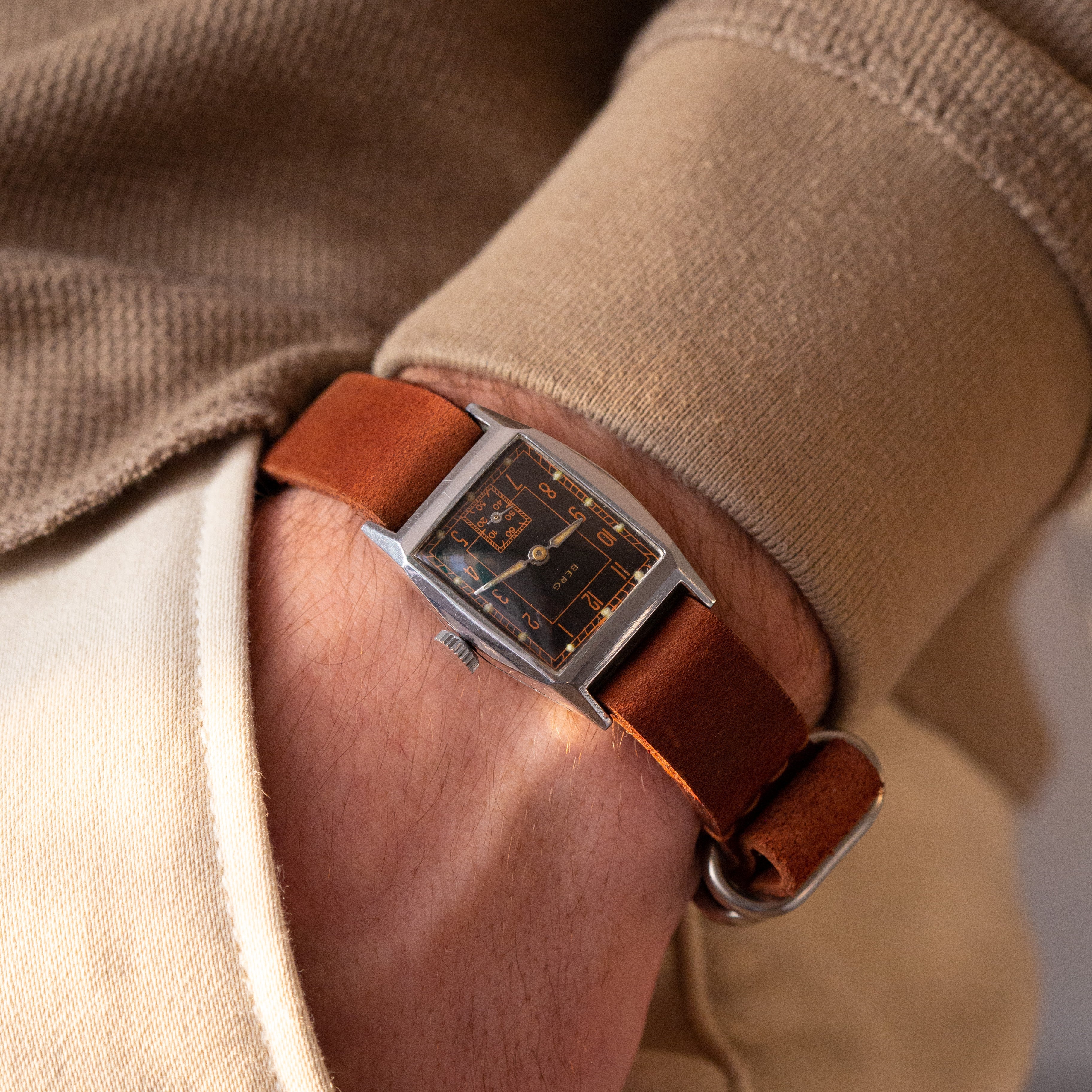 Rare Vintage Watch "Berg" from 1930's, Swiss Military Watch, Rectangular-Shaped Watch - VintageDuMarko