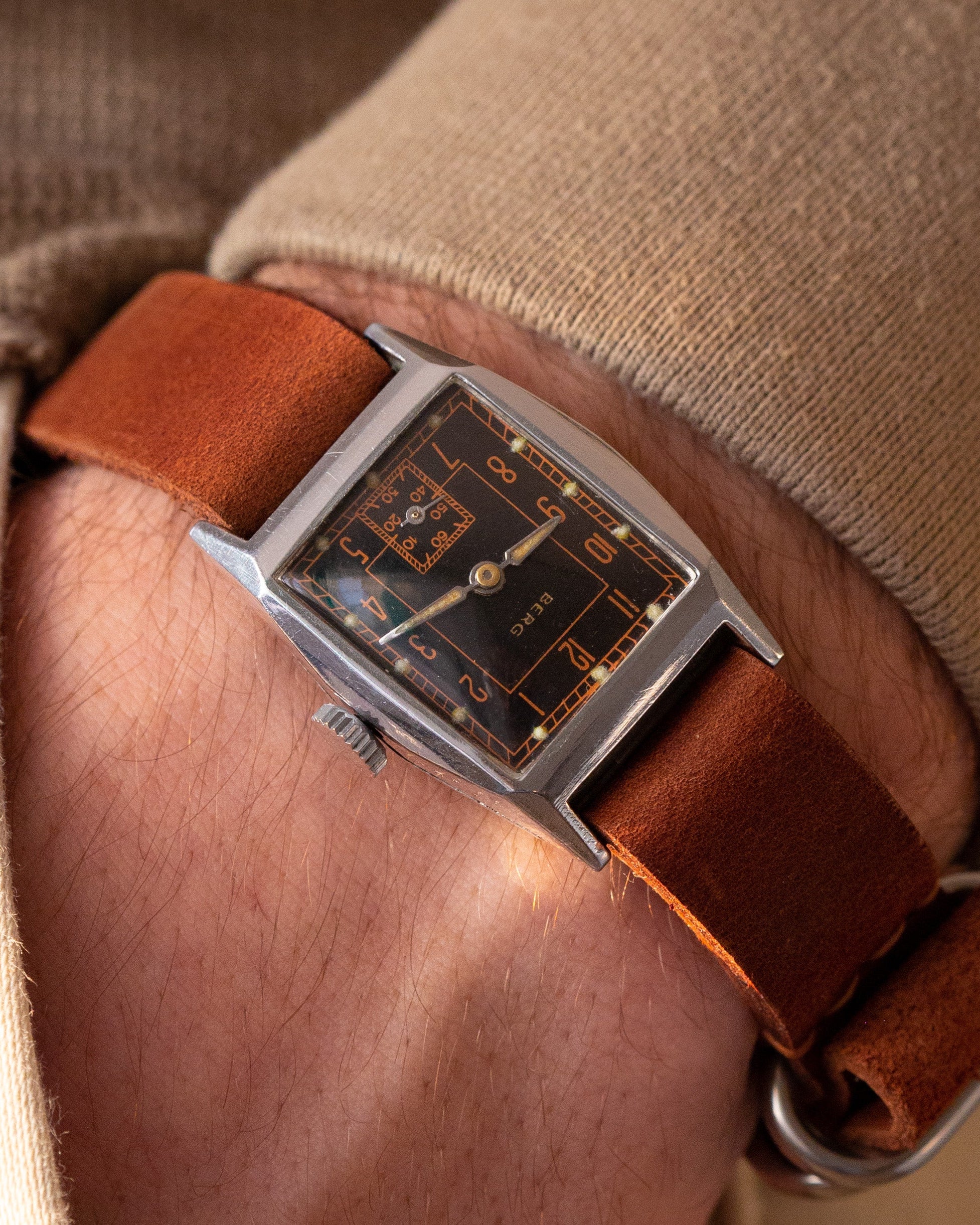 Rare Vintage Watch "Berg" from 1930's, Swiss Military Watch, Rectangular-Shaped Watch - VintageDuMarko