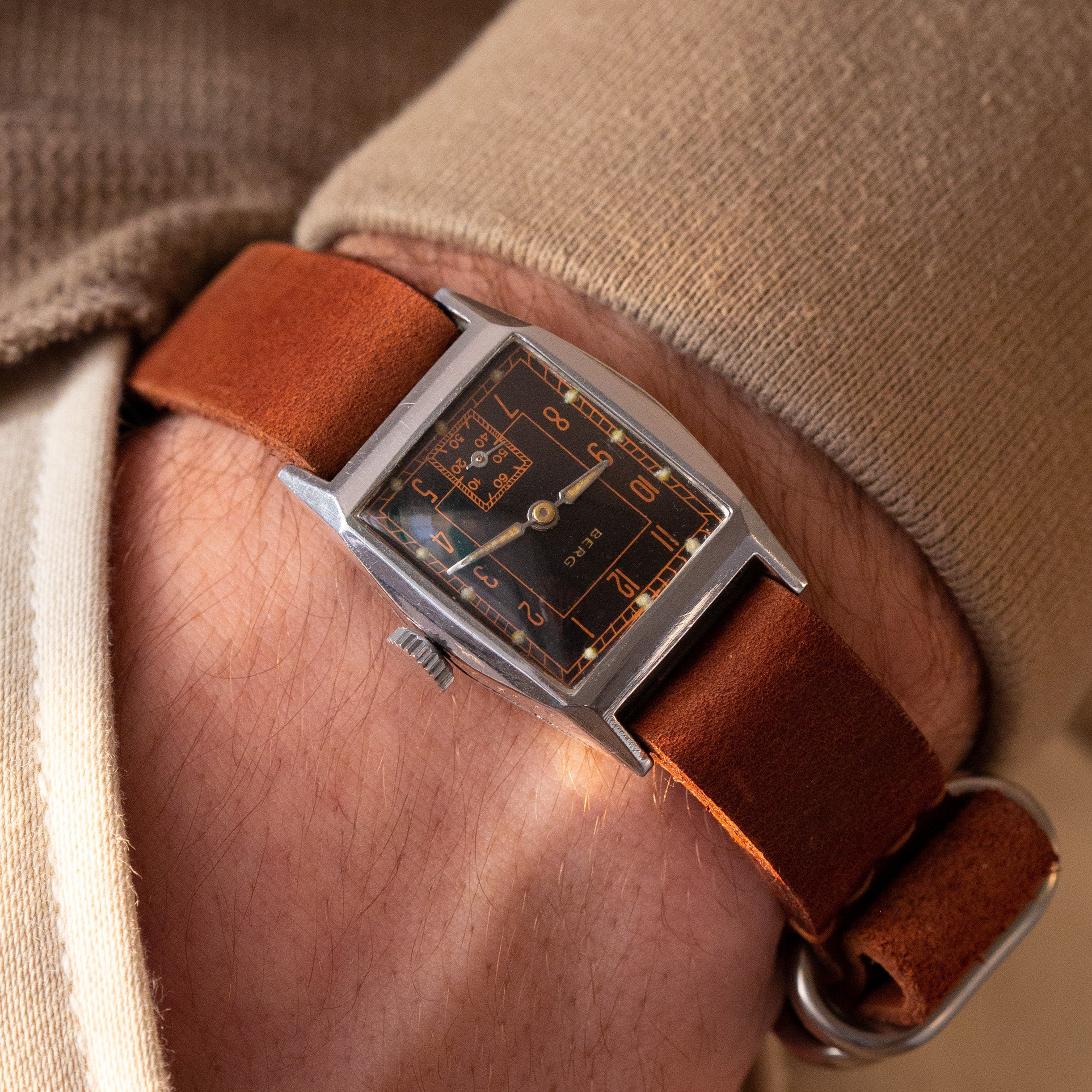 Rare Vintage Watch "Berg" from 1930's, Swiss Military Watch, Rectangular-Shaped Watch - VintageDuMarko