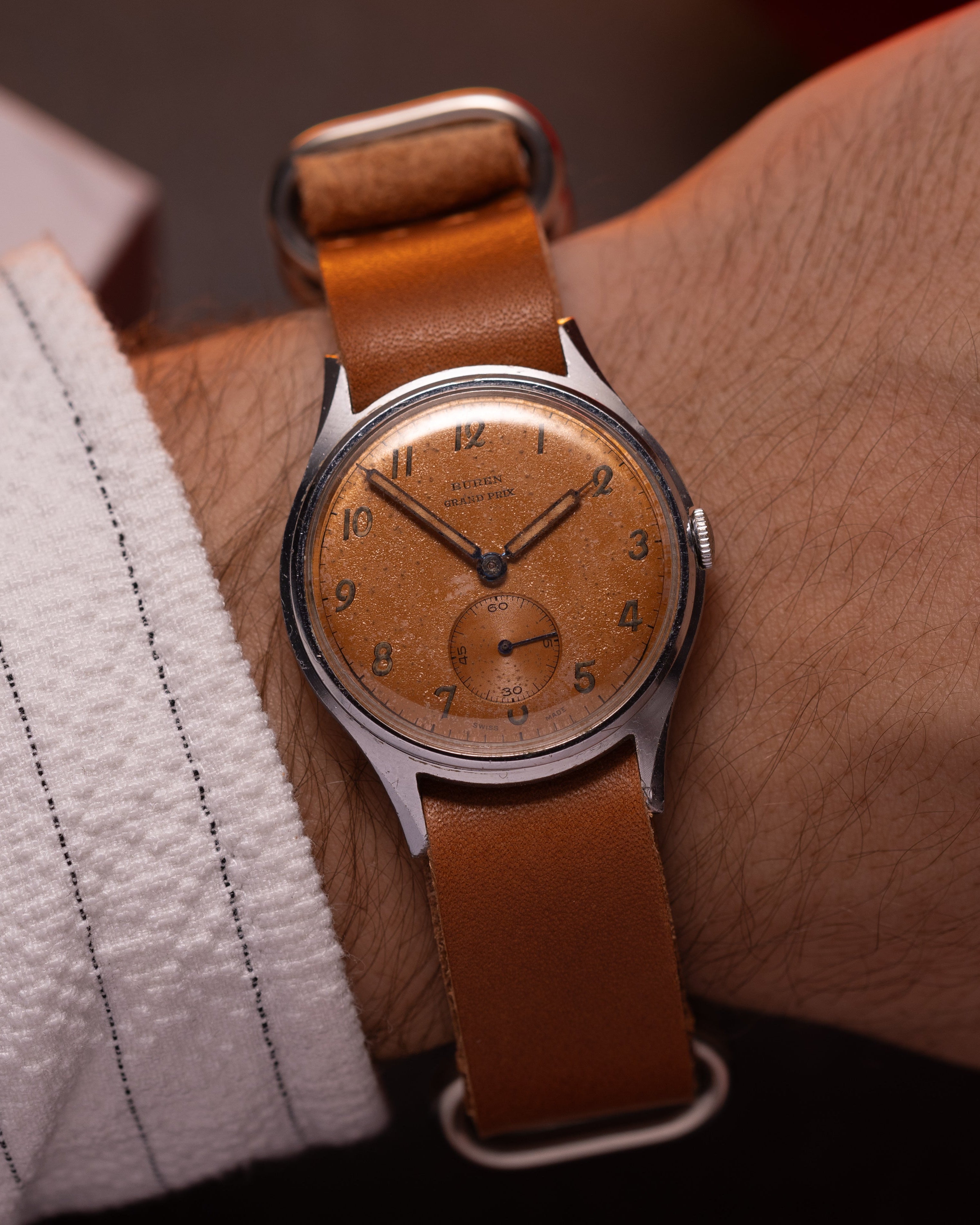 Vintage Buren Gran Prix, Patina Salmon Dial from 1940's - VintageDuMarko