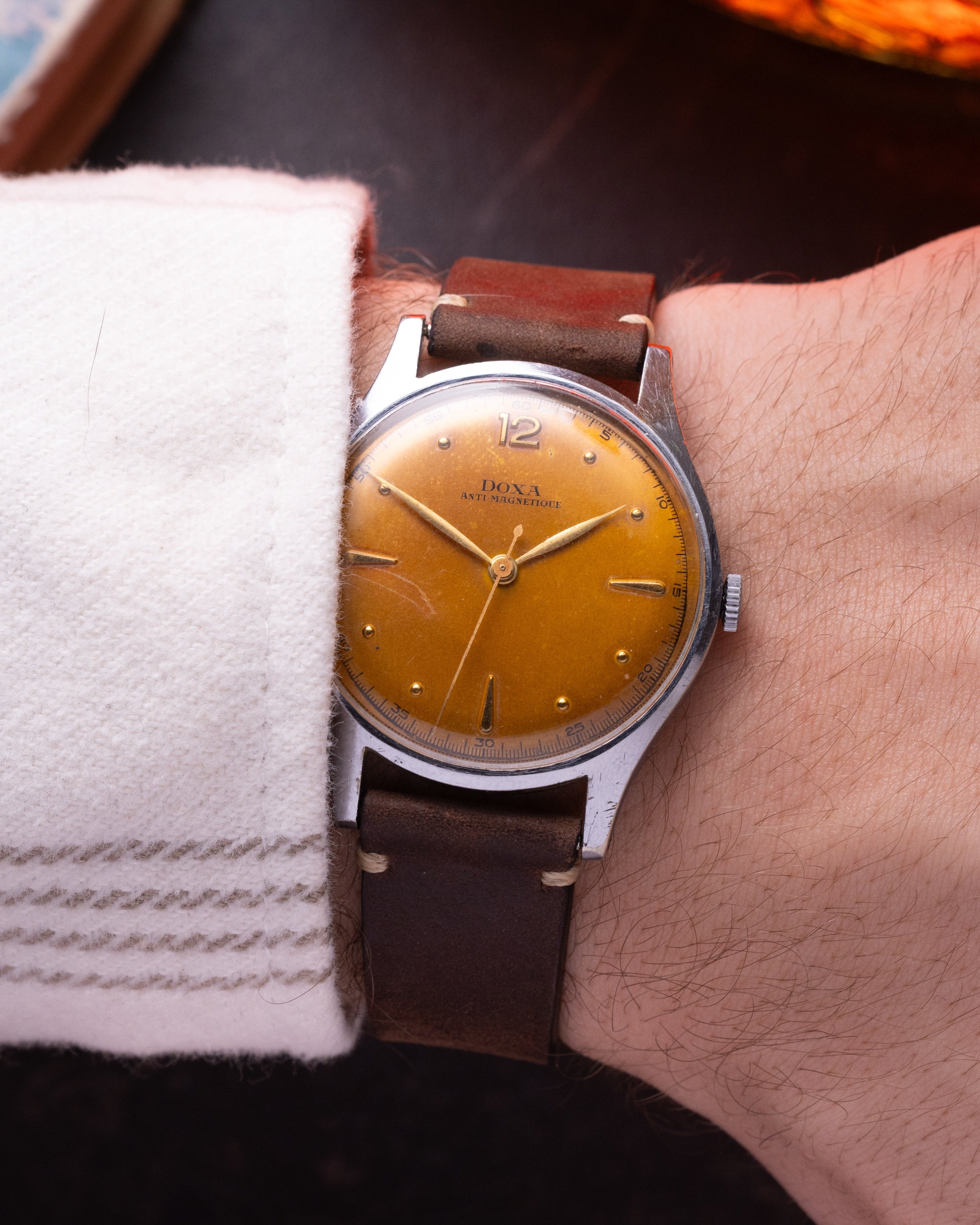 Vintage "Doxa" Calatrava Watch, Salmon Dial - VintageDuMarko