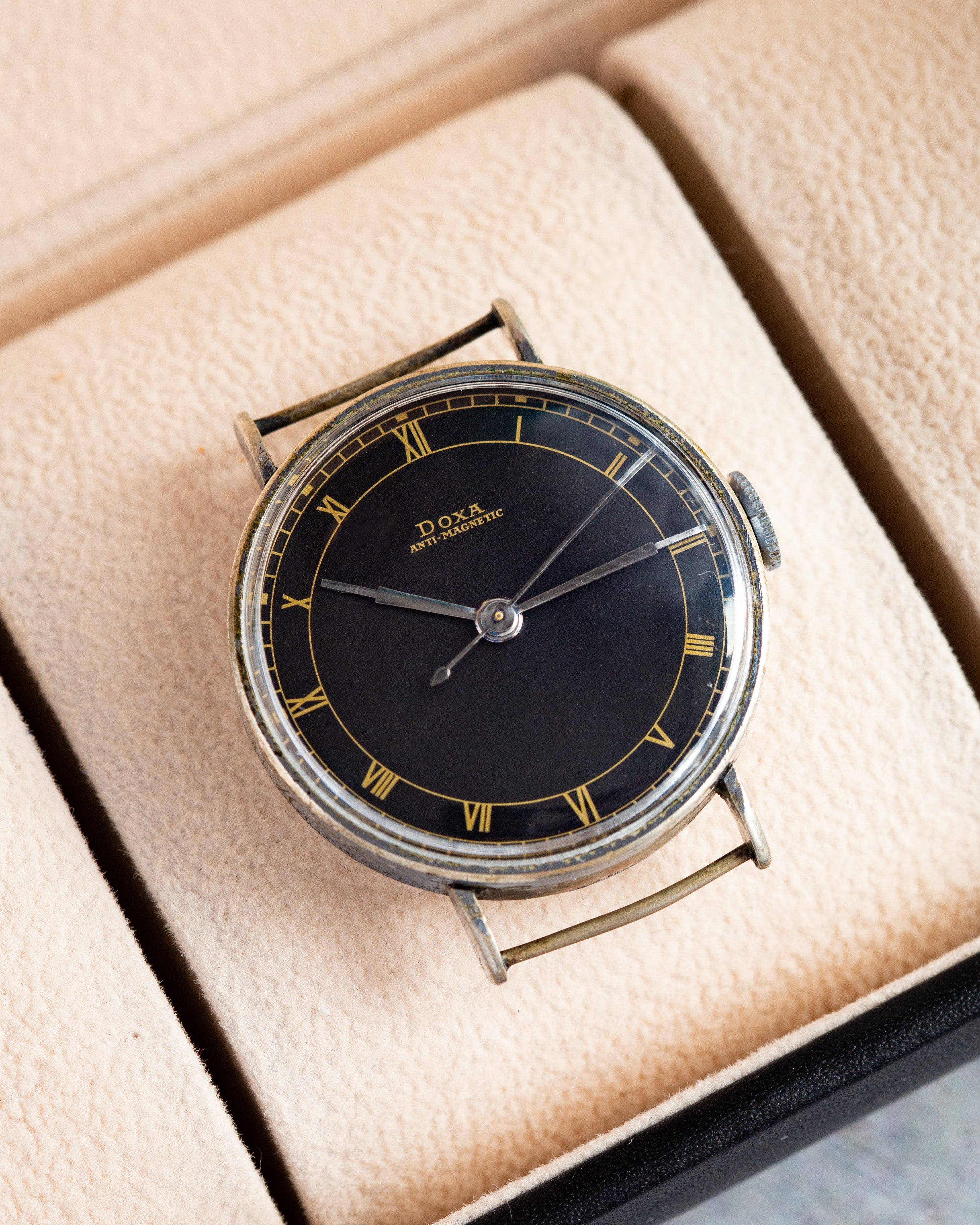 Vintage "Doxa" Military Swiss Watch for Men, Rare Black Dial - VintageDuMarko