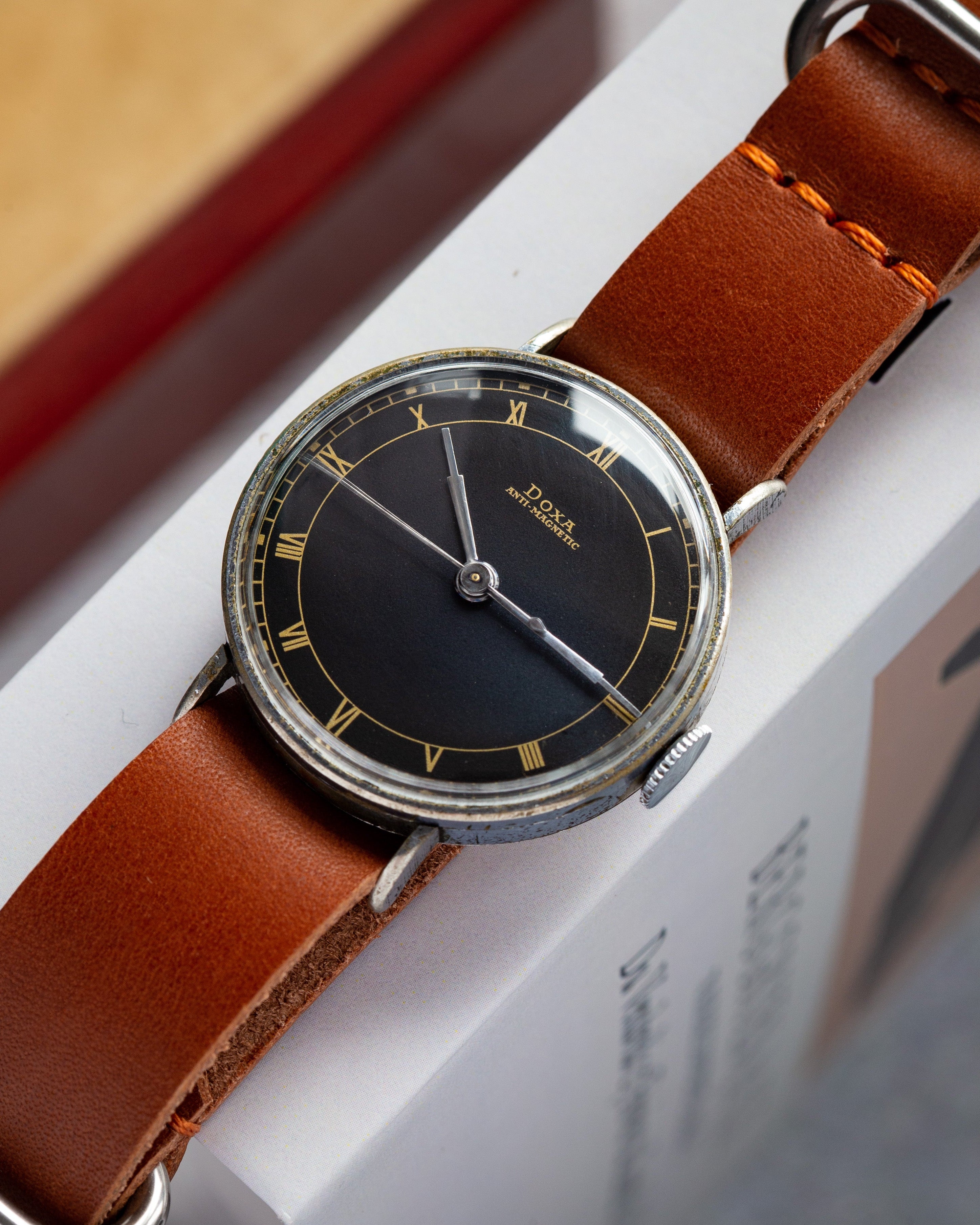 Vintage "Doxa" Military Swiss Watch for Men, Rare Black Dial - VintageDuMarko