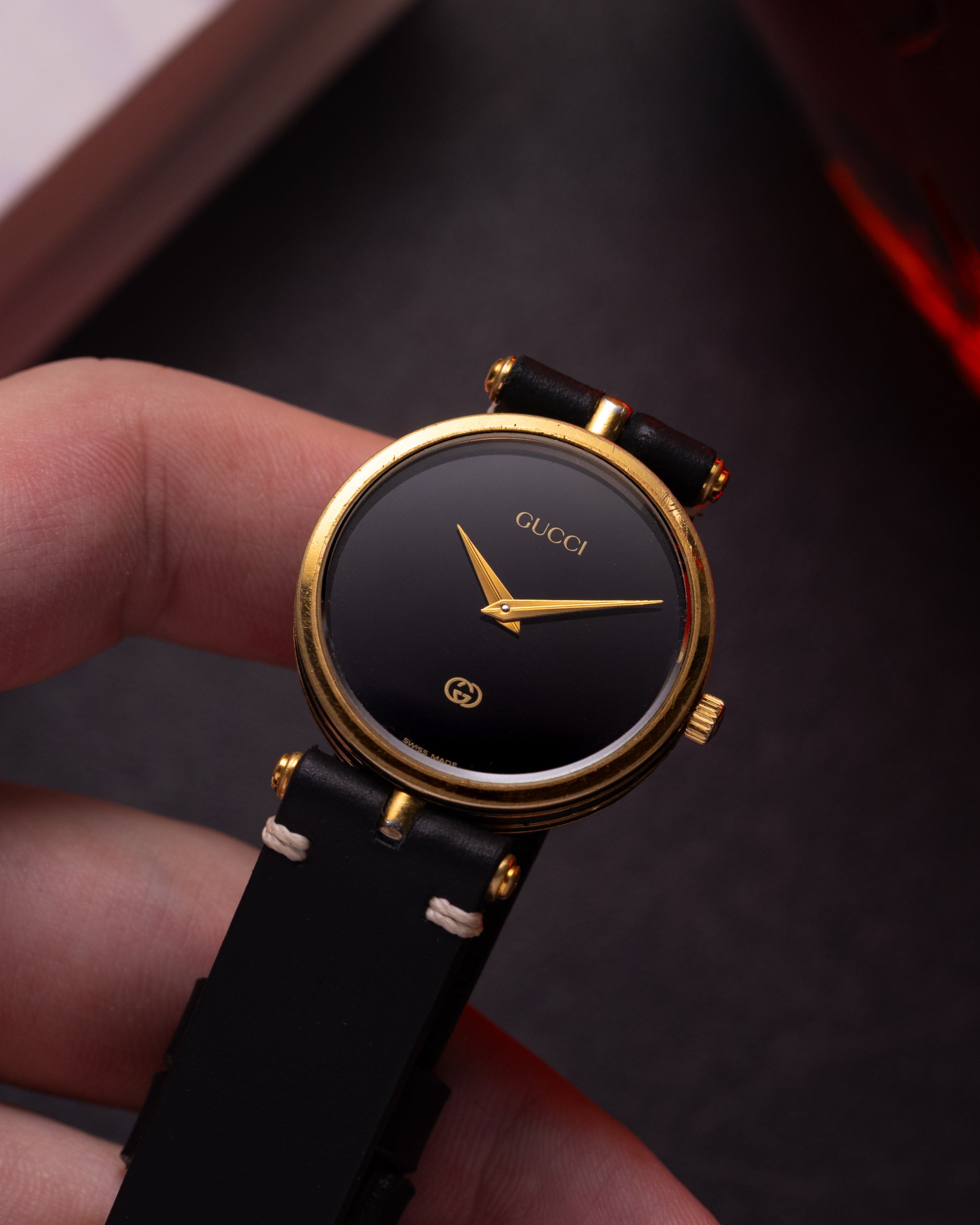 Vintage GUCCI Black and Gold Watch - VintageDuMarko