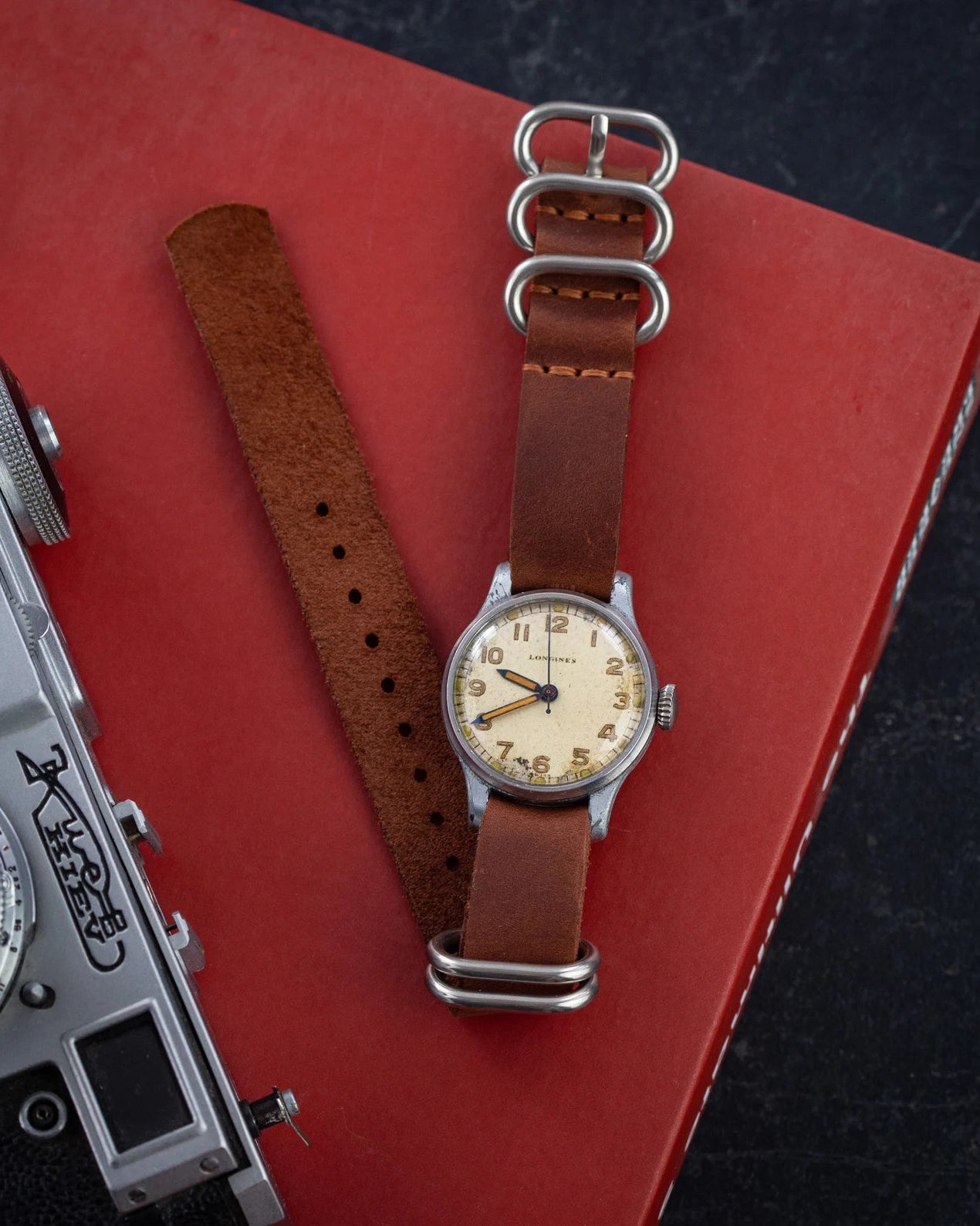 Vintage "Longines" Watch, Military Swiss watch for Men with Patina Dial - VintageDuMarko