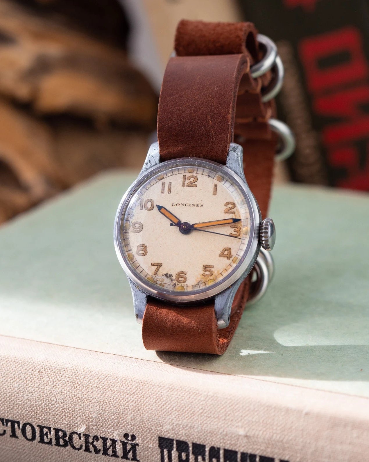 Vintage "Longines" Watch, Military Swiss watch for Men with Patina Dial - VintageDuMarko