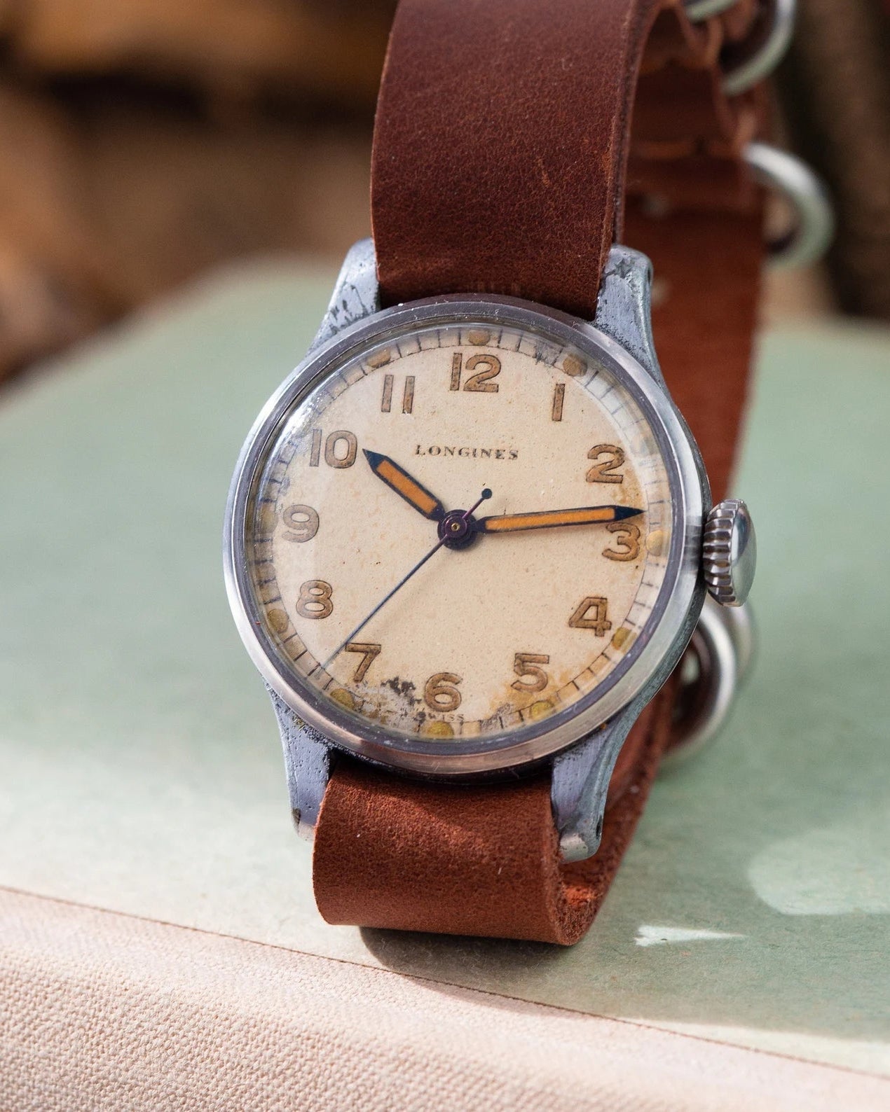 Vintage "Longines" Watch, Military Swiss watch for Men with Patina Dial - VintageDuMarko
