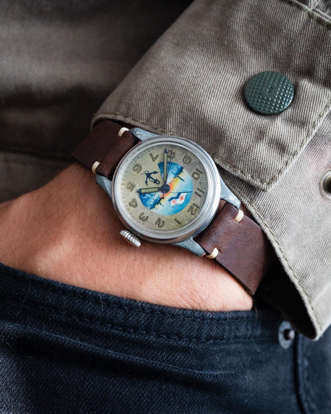 Vintage "Longines" Watch with Painted Dial, Military Watch Made in Switzerland - VintageDuMarko