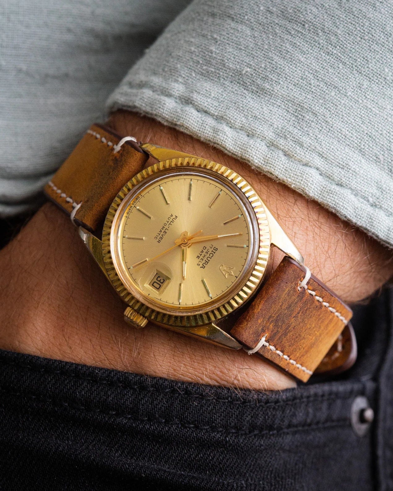 Vintage Men's Watch "Sicura Full-Lever (Breitling)", Automatic Swiss Made Watch - VintageDuMarko