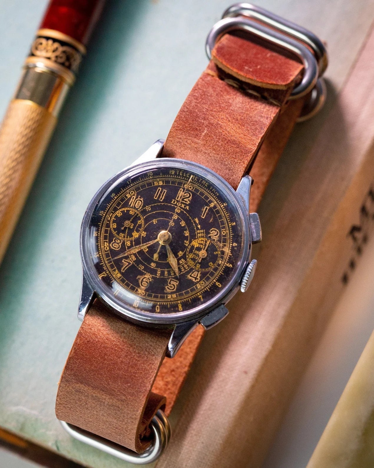 Vintage Military Chronograph "Doxa Aviator" Watch, Valjoux Cal.22 Movement - VintageDuMarko