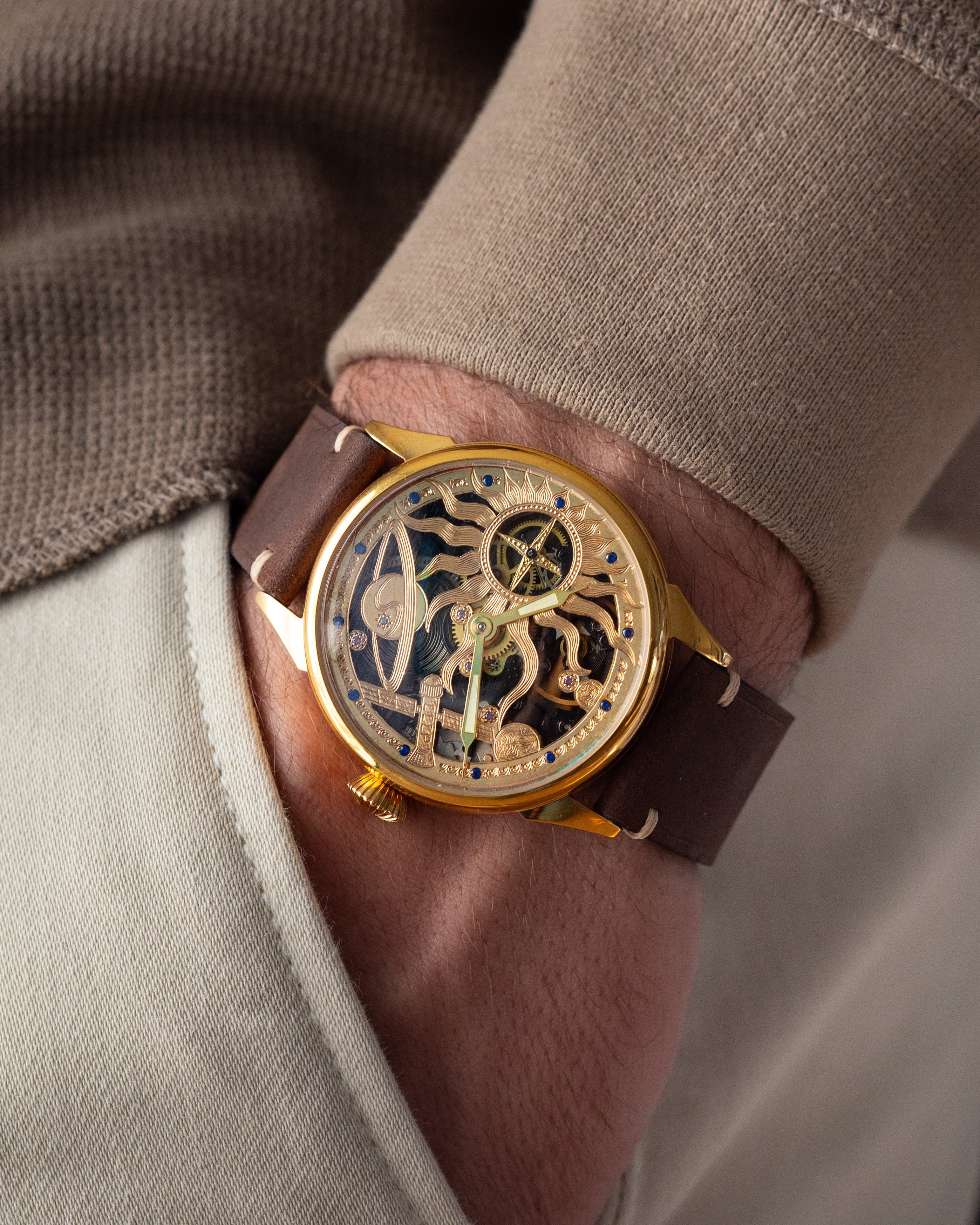 Vintage "Molnija Space" Watch, Skeleton Watch, Rare Сustom Carved Watch, Soviet Men's Watch - VintageDuMarko