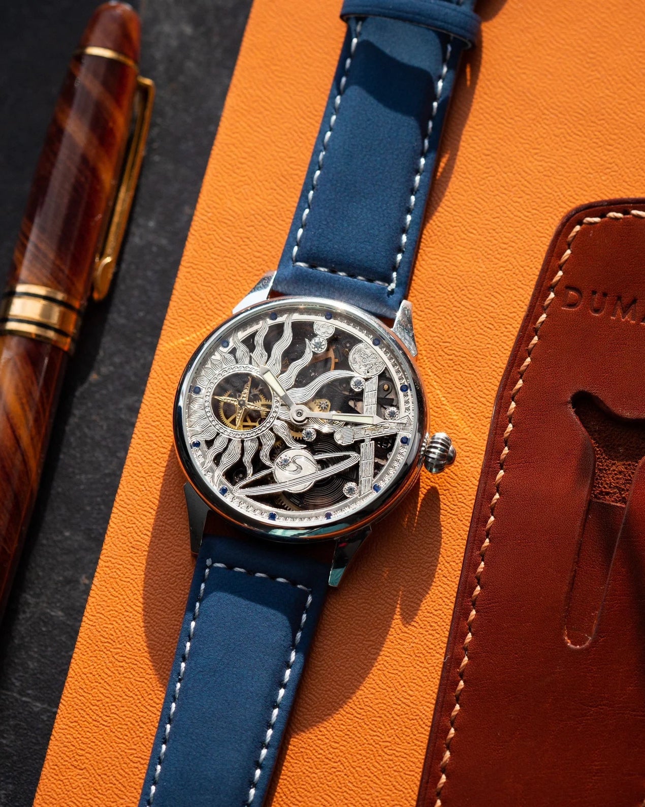 Vintage "Molnija Space" Watch with 925 Silver Dial, Skeleton watch, Rare Сustom Hand Carved Watch for Men - VintageDuMarko