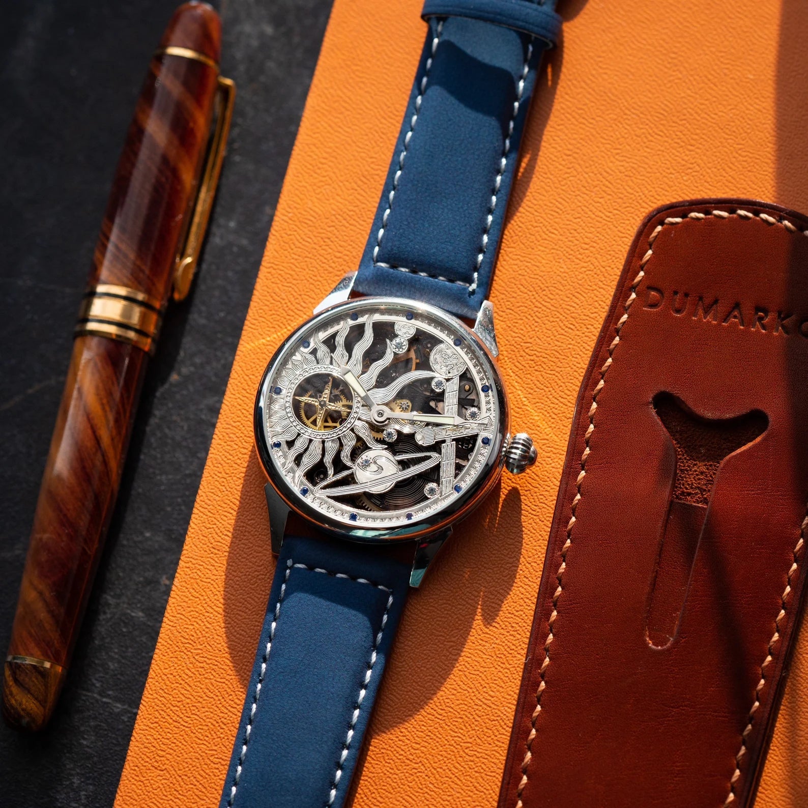 Vintage "Molnija Space" Watch with 925 Silver Dial, Skeleton watch, Rare Сustom Hand Carved Watch for Men - VintageDuMarko