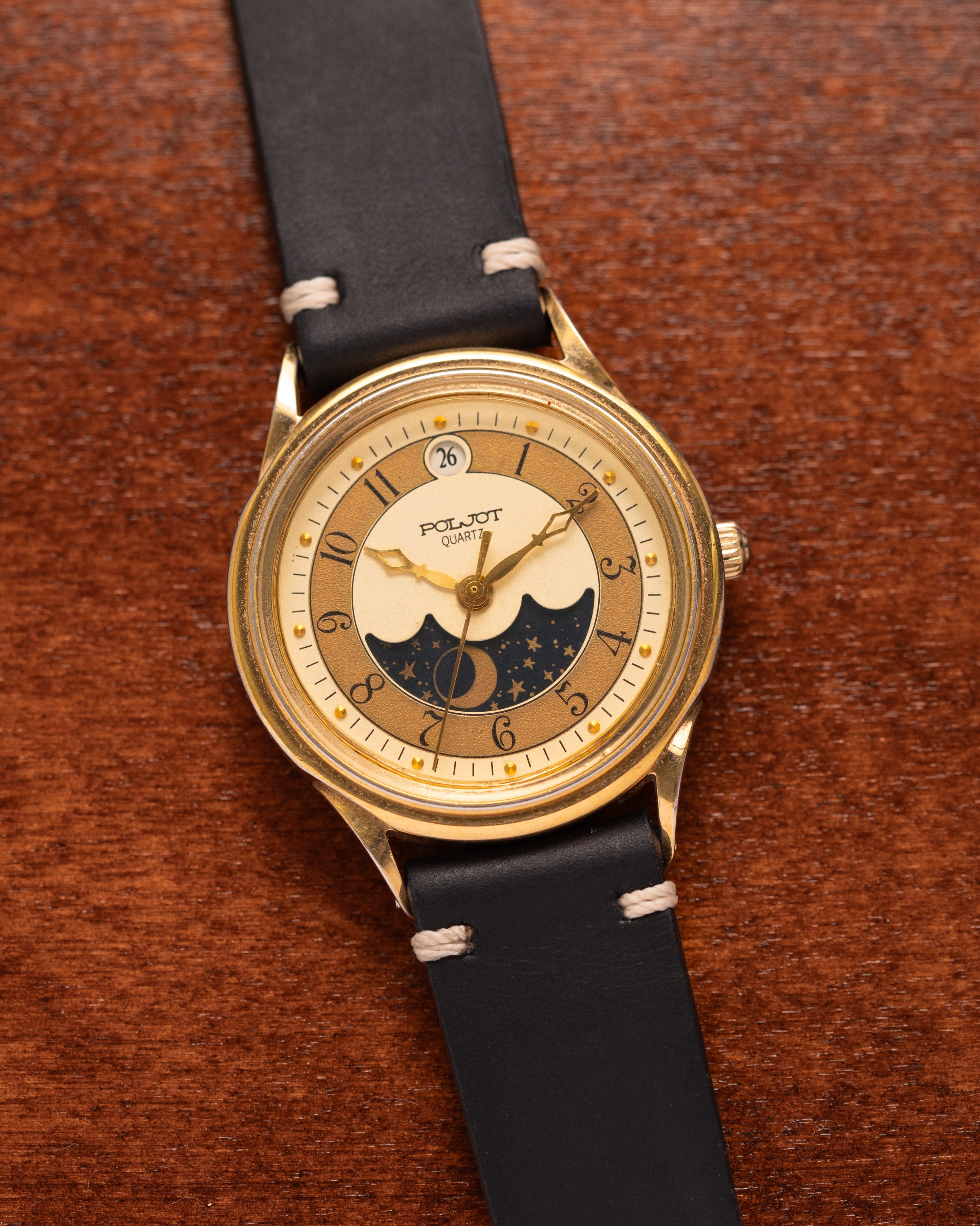 Vintage Poljot Moon and Sun Phases Watch, Quartz USSR Unisex Watch - VintageDuMarko