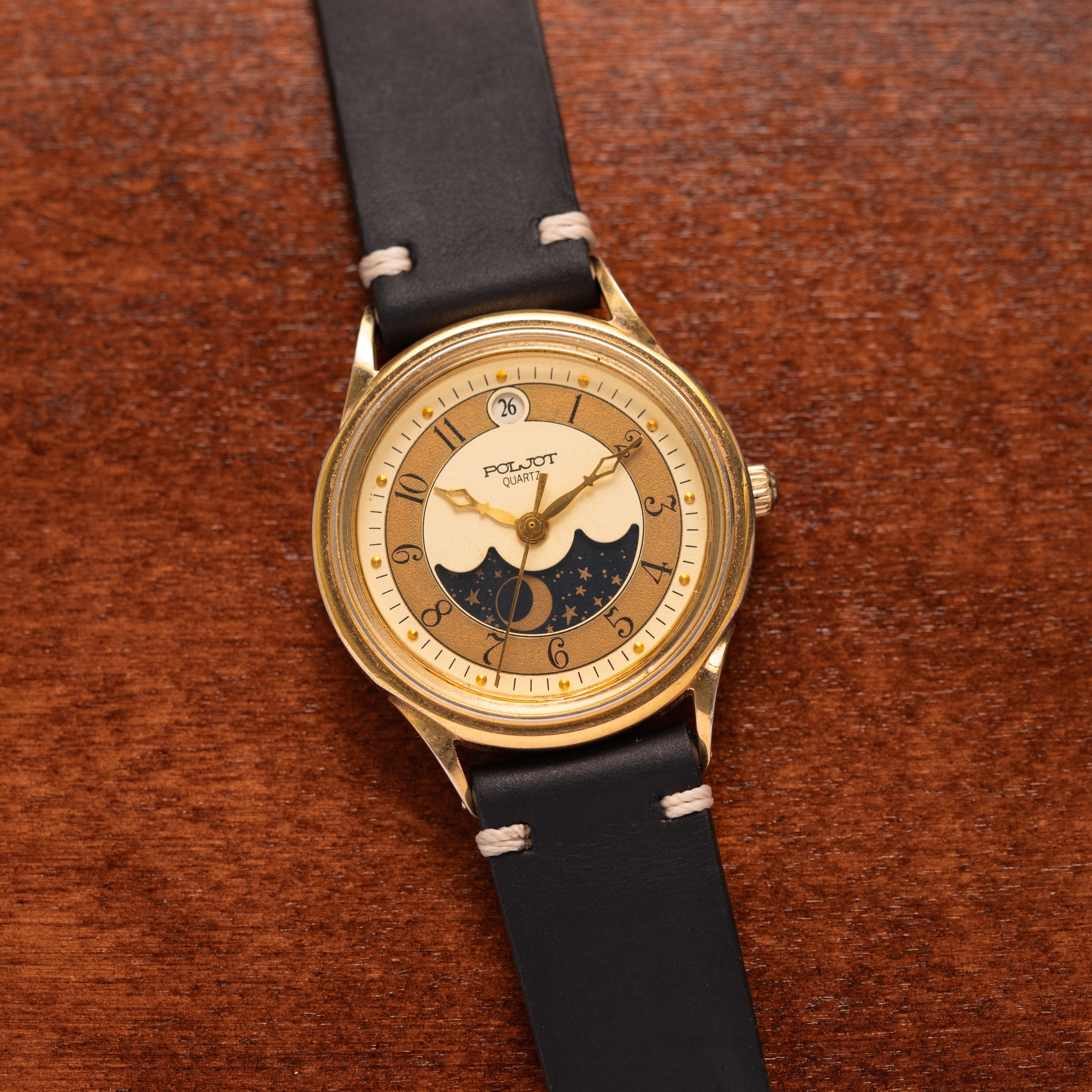Vintage Poljot Moon and Sun Phases Watch, Quartz USSR Unisex Watch - VintageDuMarko