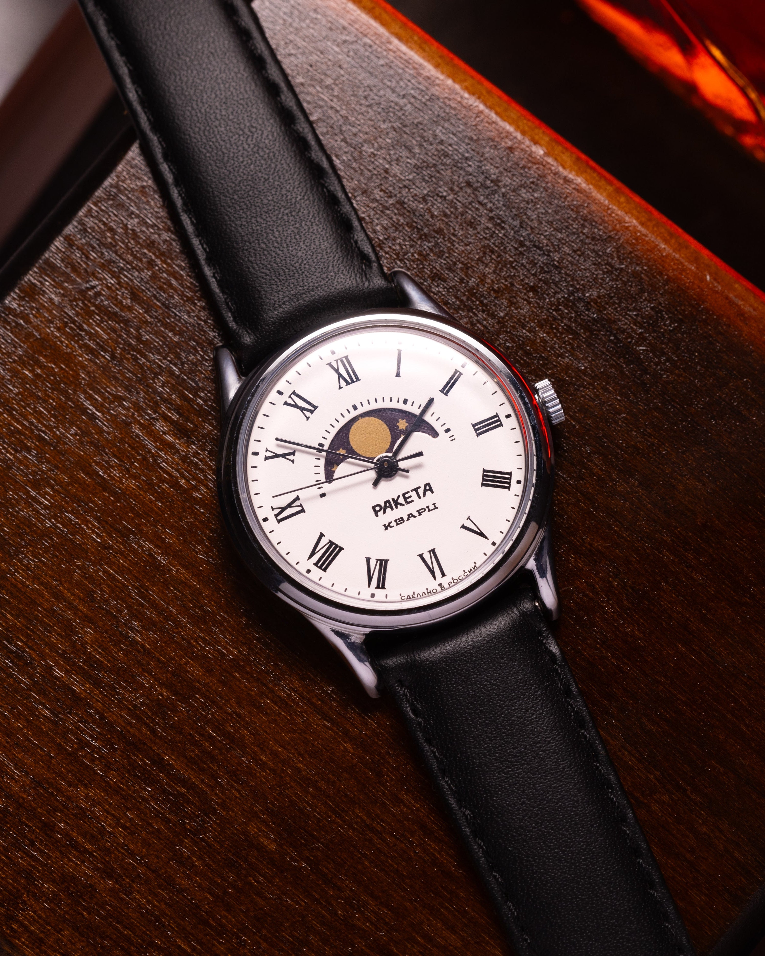 Vintage Soviet "Raketa" Moon Phases Watch, Rare Quartz USSR Original Unisex Moon Watch - VintageDuMarko