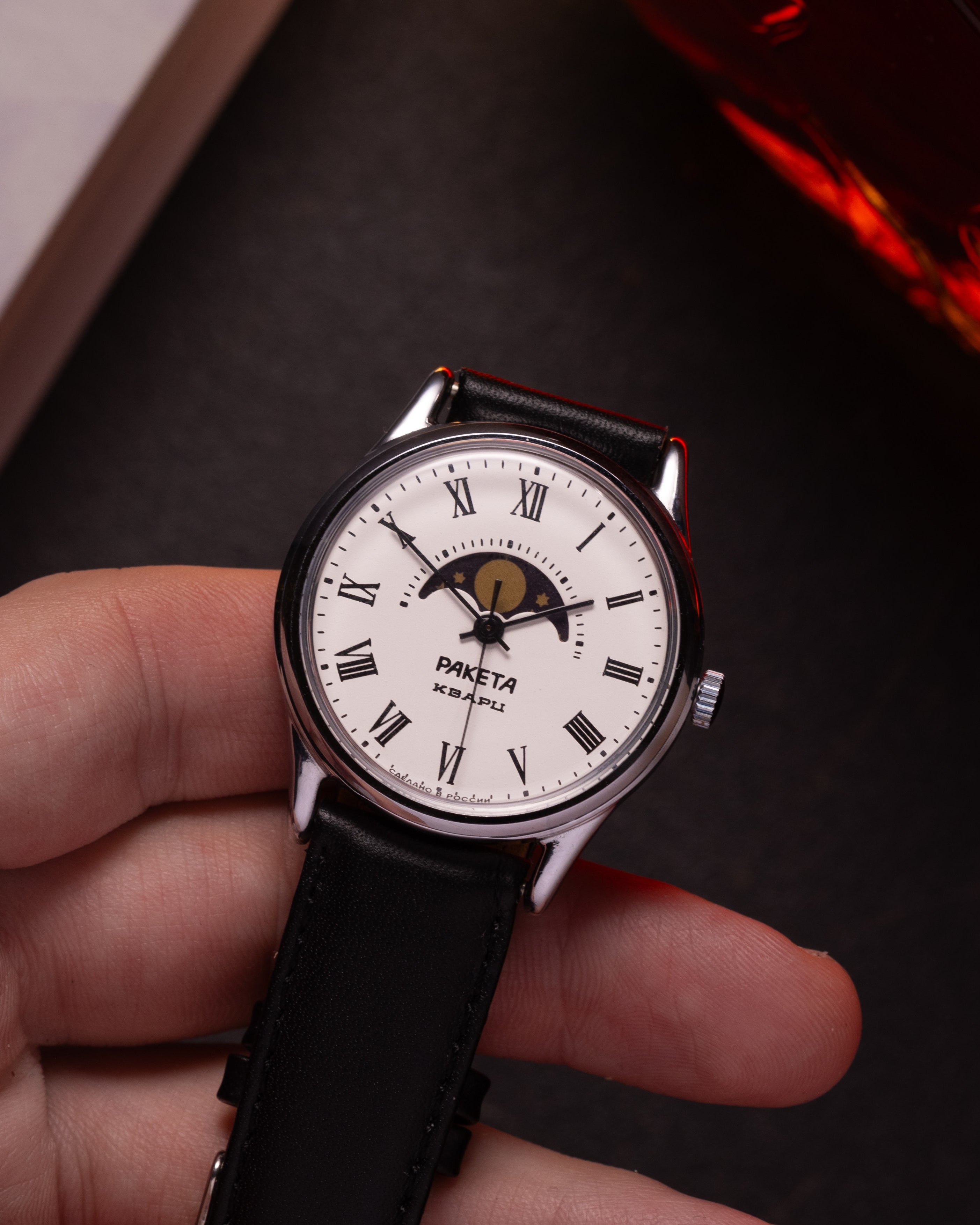 Vintage Soviet "Raketa" Moon Phases Watch, Rare Quartz USSR Original Unisex Moon Watch - VintageDuMarko