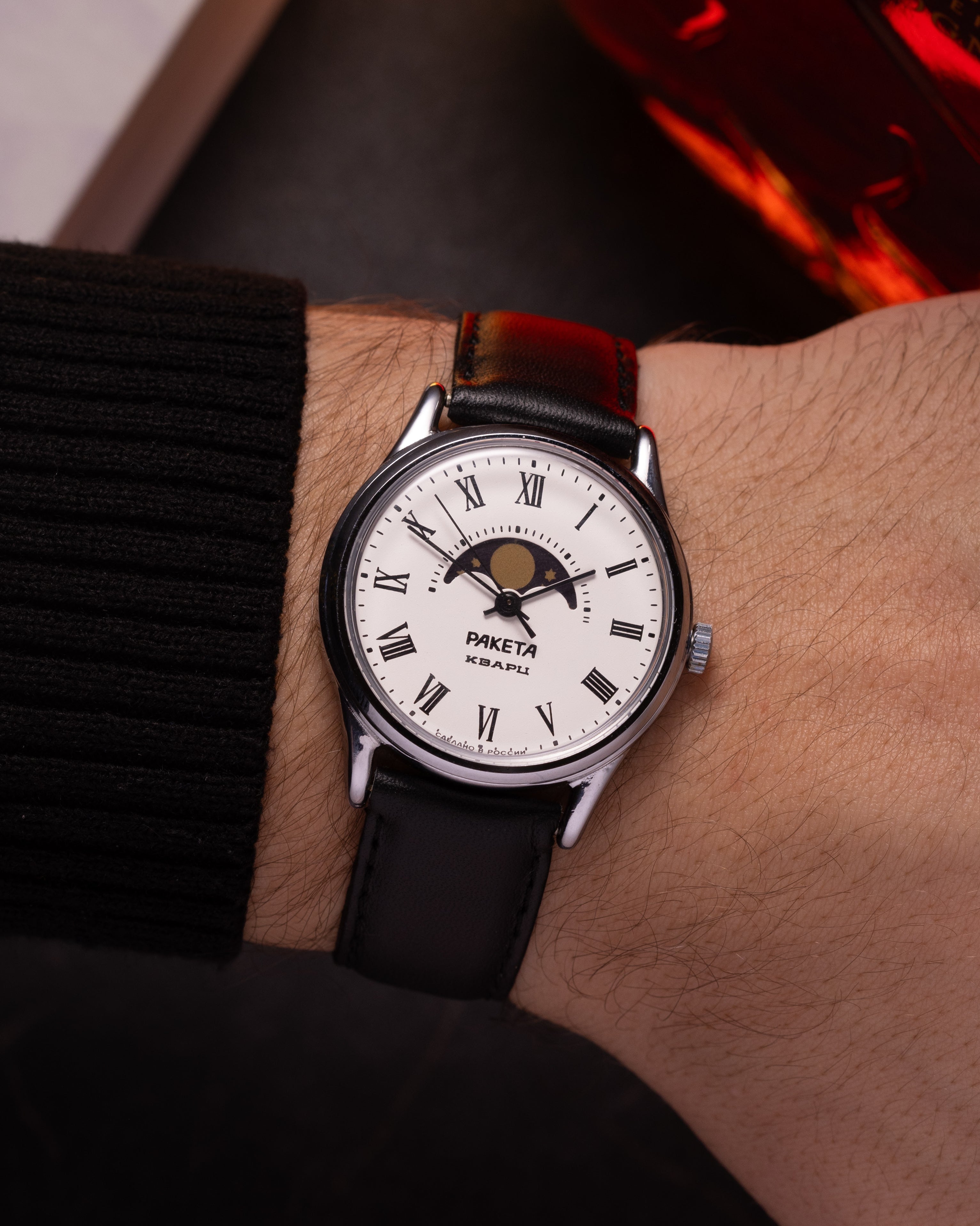 Vintage Soviet "Raketa" Moon Phases Watch, Rare Quartz USSR Original Unisex Moon Watch - VintageDuMarko