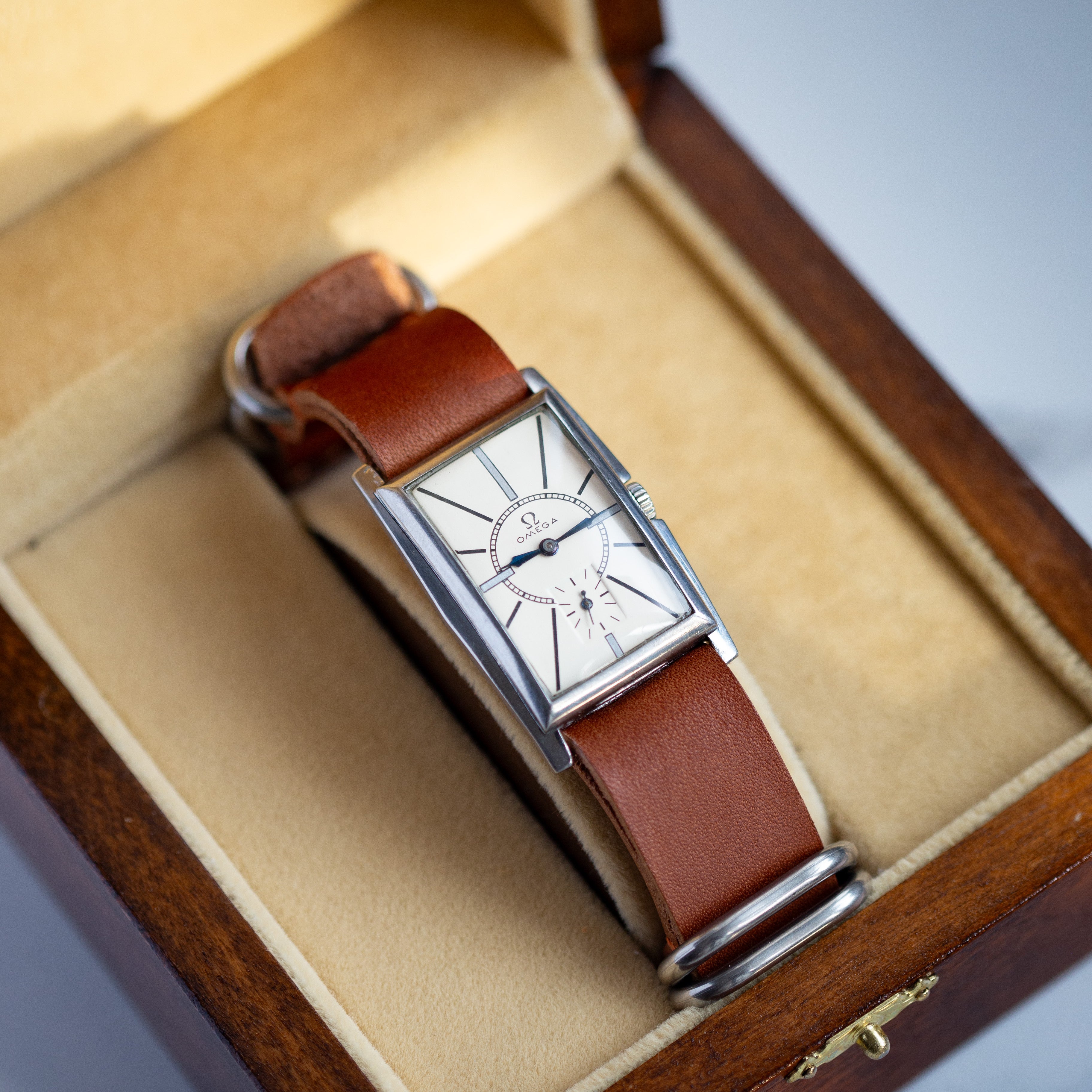 Vintage Square Watch "Omega" in Tank Style, Rare Swiss Watches - VintageDuMarko