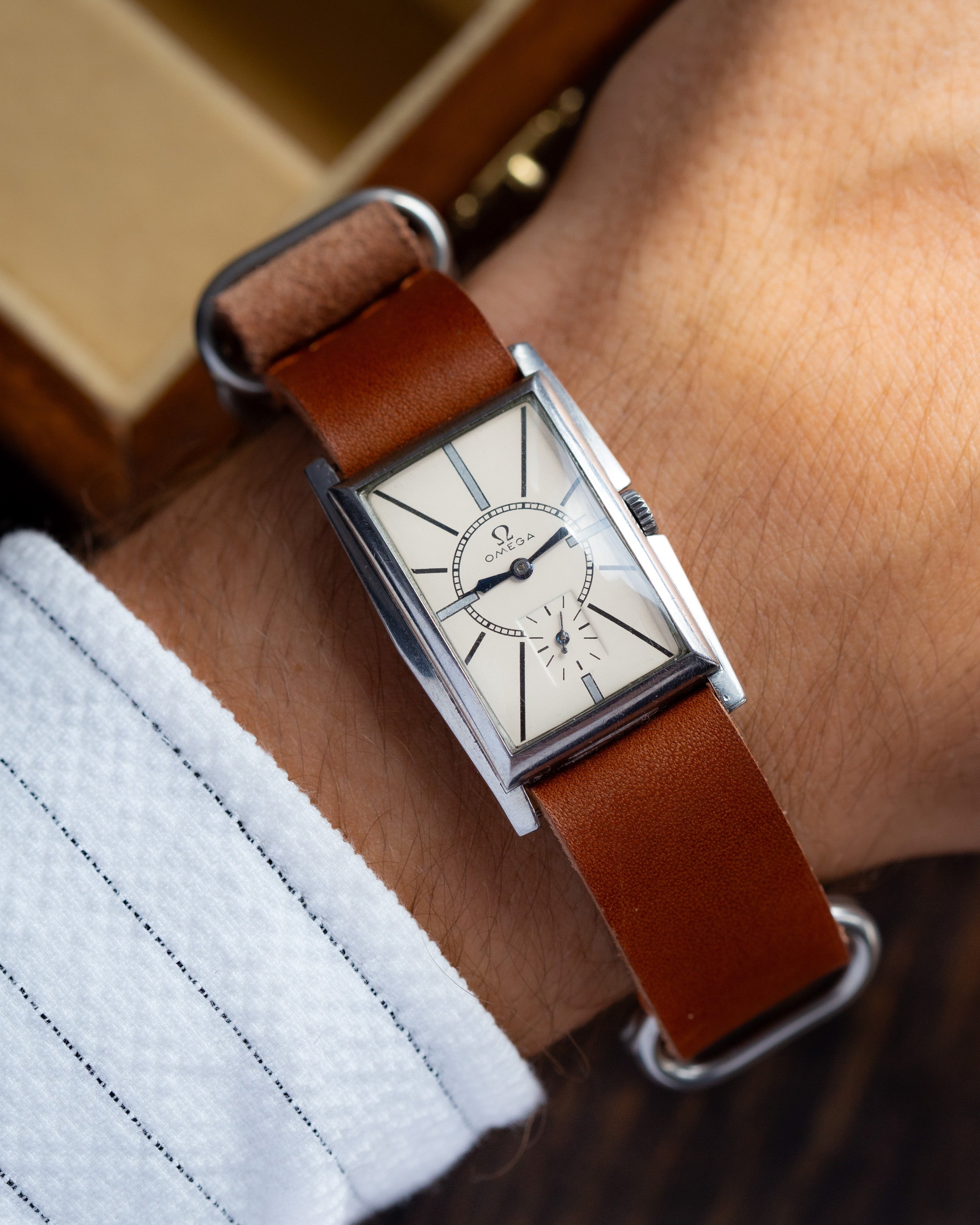 Vintage Square Watch "Omega" in Tank Style, Rare Swiss Watches - VintageDuMarko