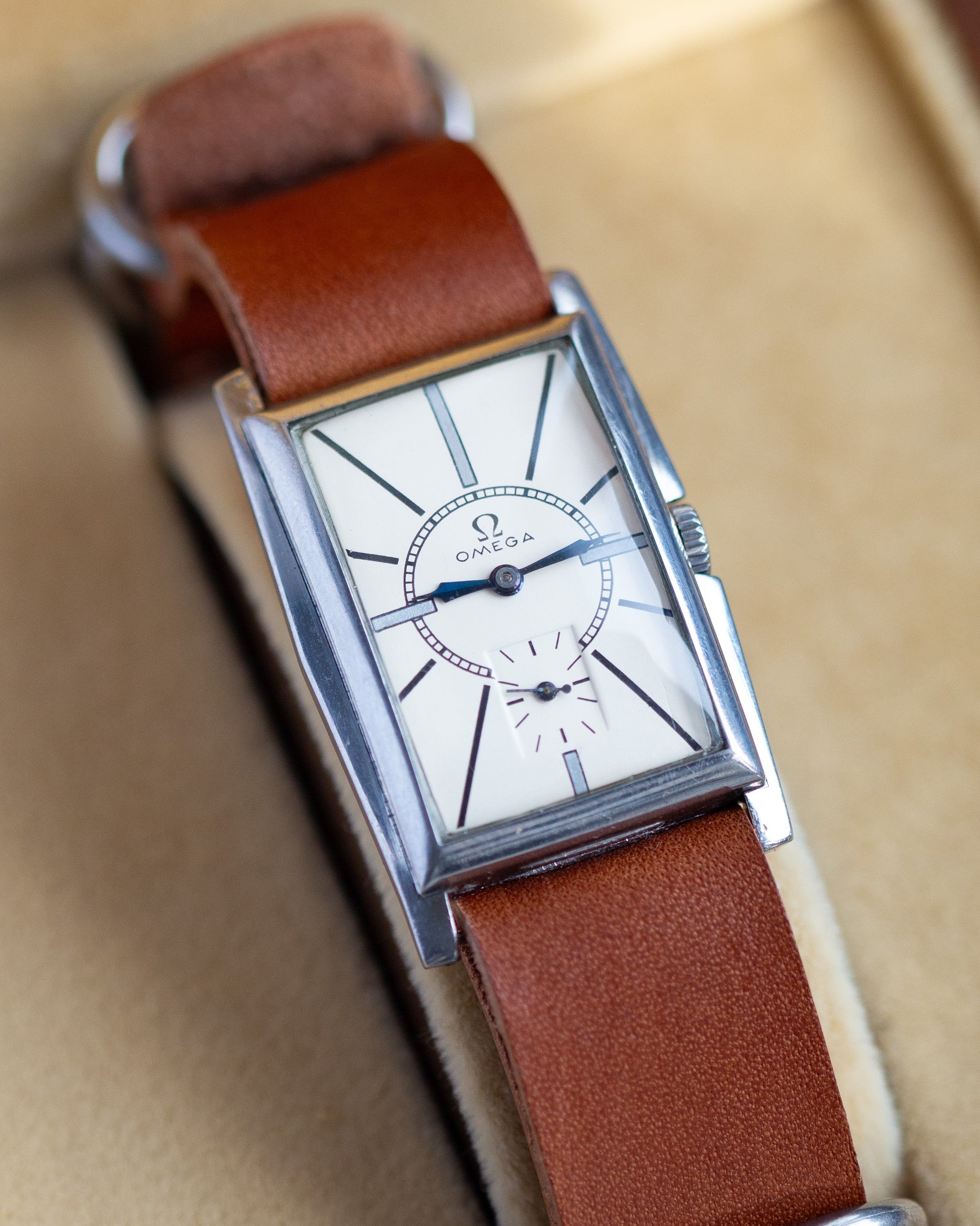 Vintage Square Watch "Omega" in Tank Style, Rare Swiss Watches - VintageDuMarko