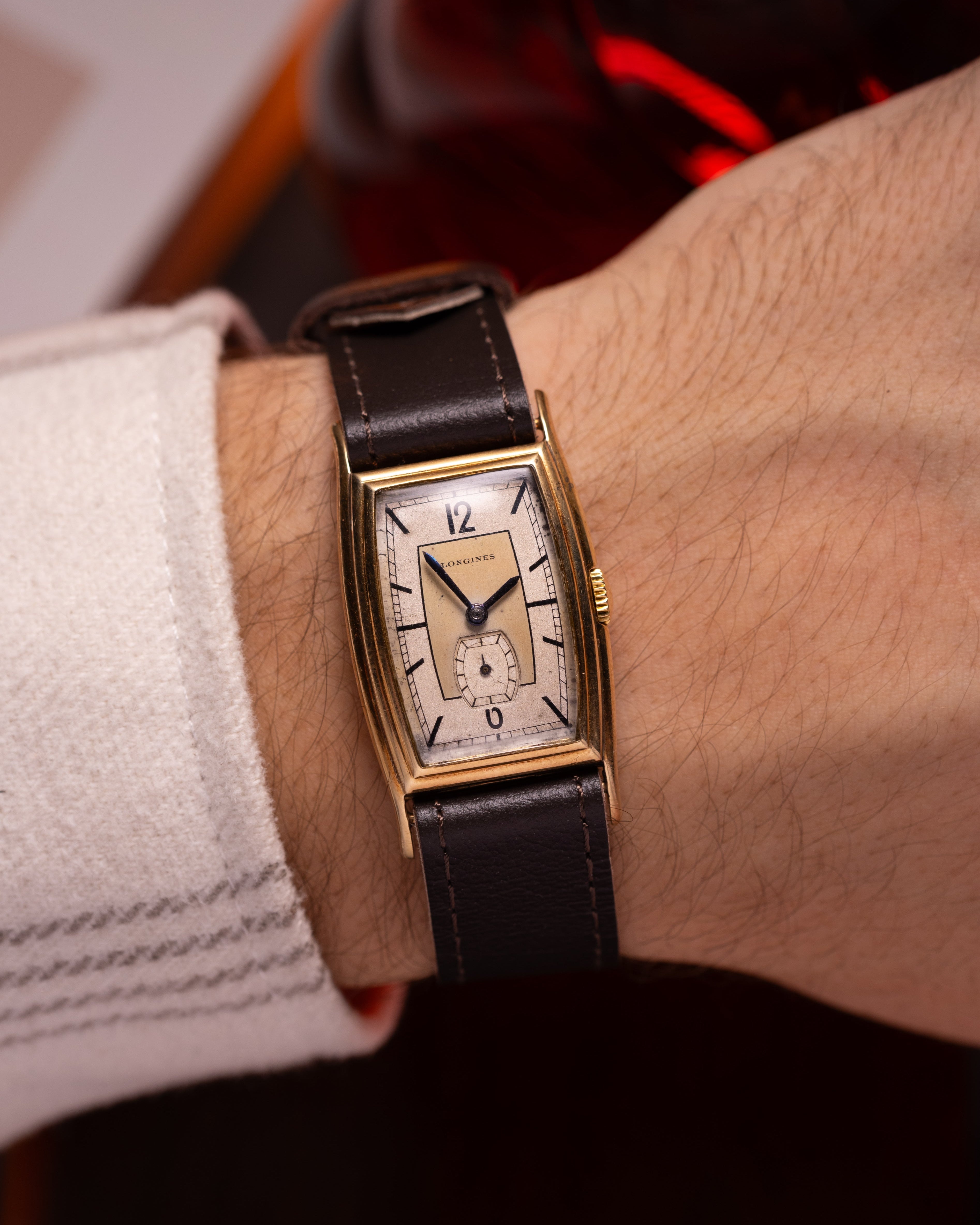 Vintage watch Longines Solid Gold Tank, Art Deco from 1930s - VintageDuMarko