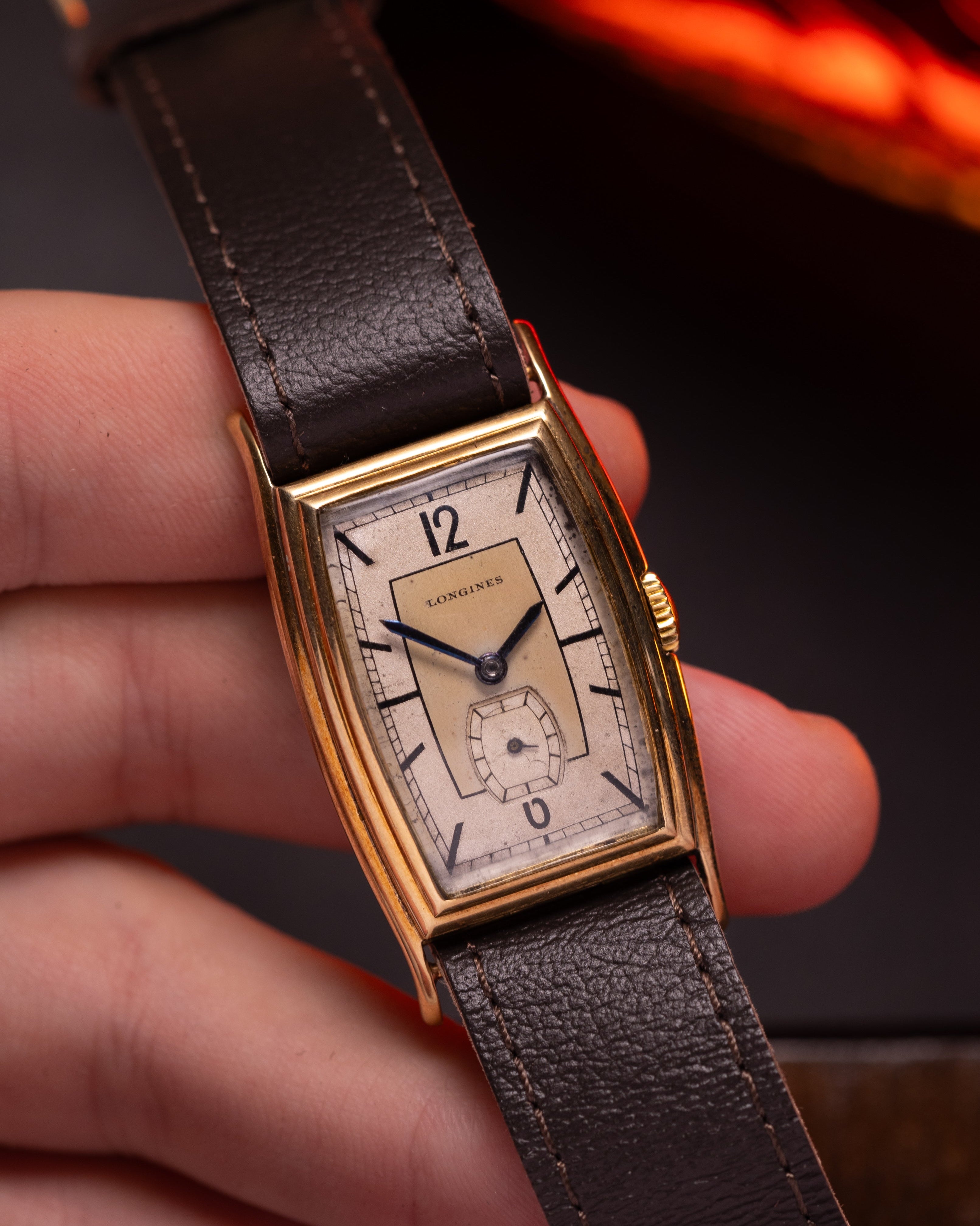 Vintage watch Longines Solid Gold Tank, Art Deco from 1930s - VintageDuMarko