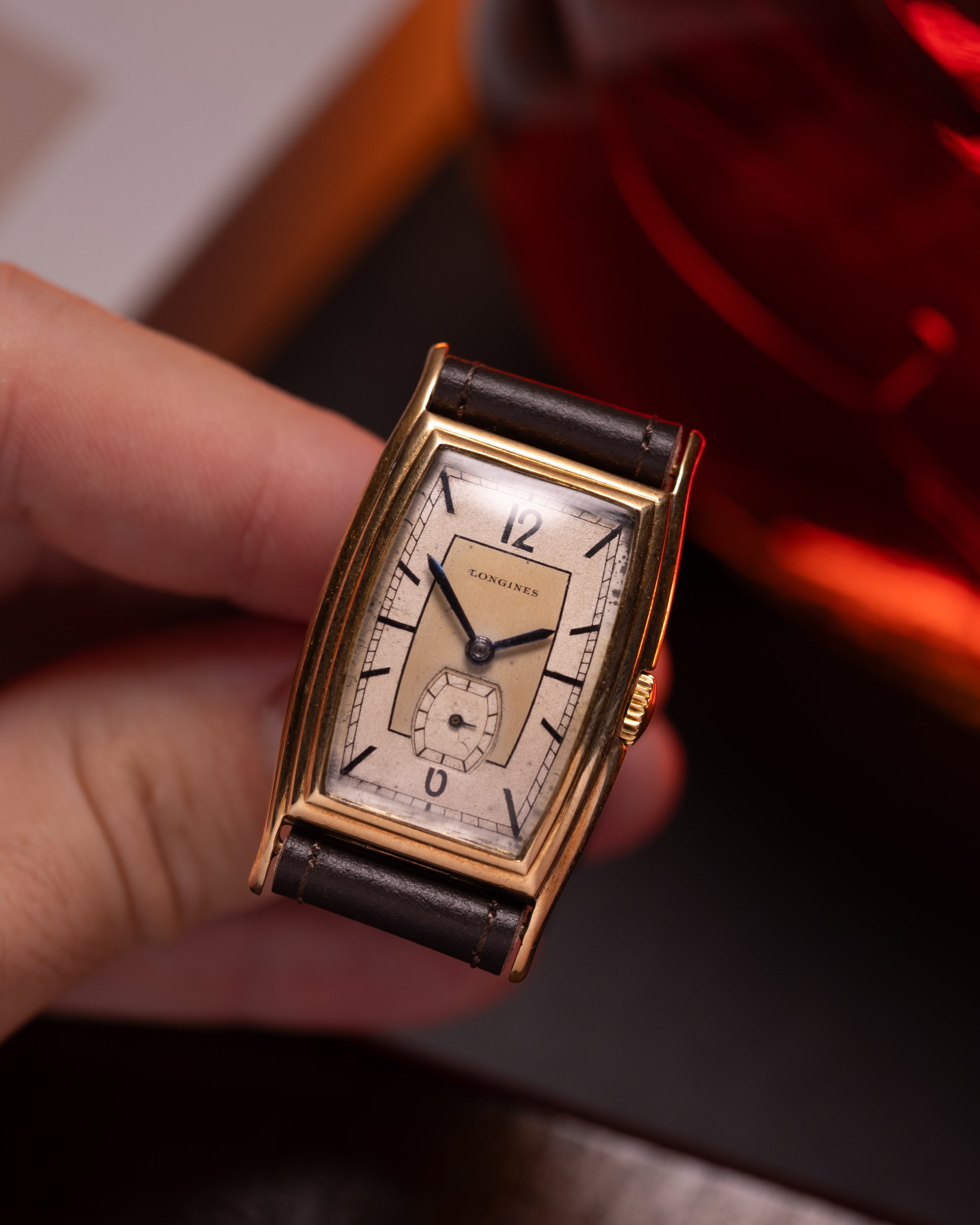 Vintage watch Longines Solid Gold Tank, Art Deco from 1930s - VintageDuMarko