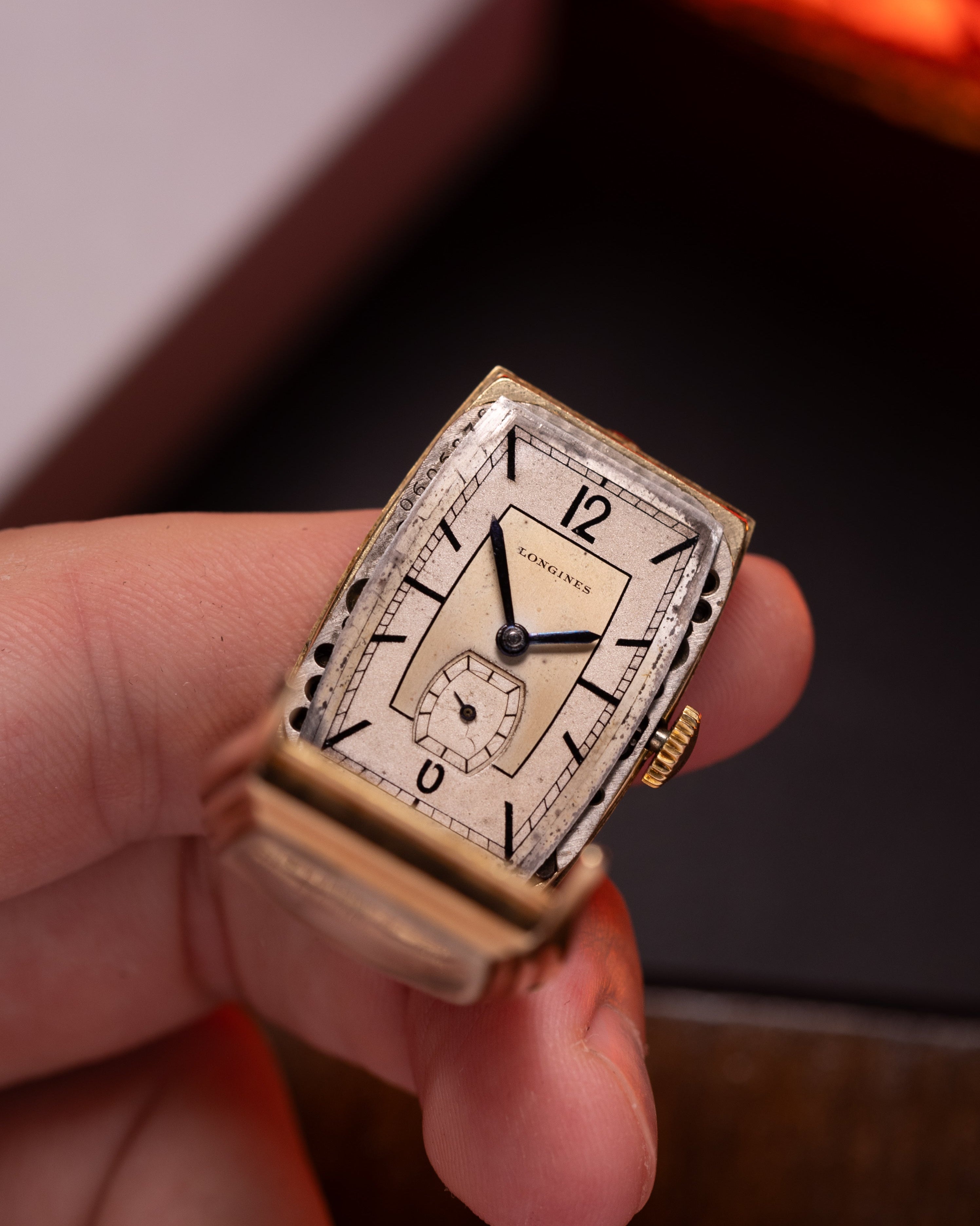 Vintage watch Longines Solid Gold Tank, Art Deco from 1930s - VintageDuMarko