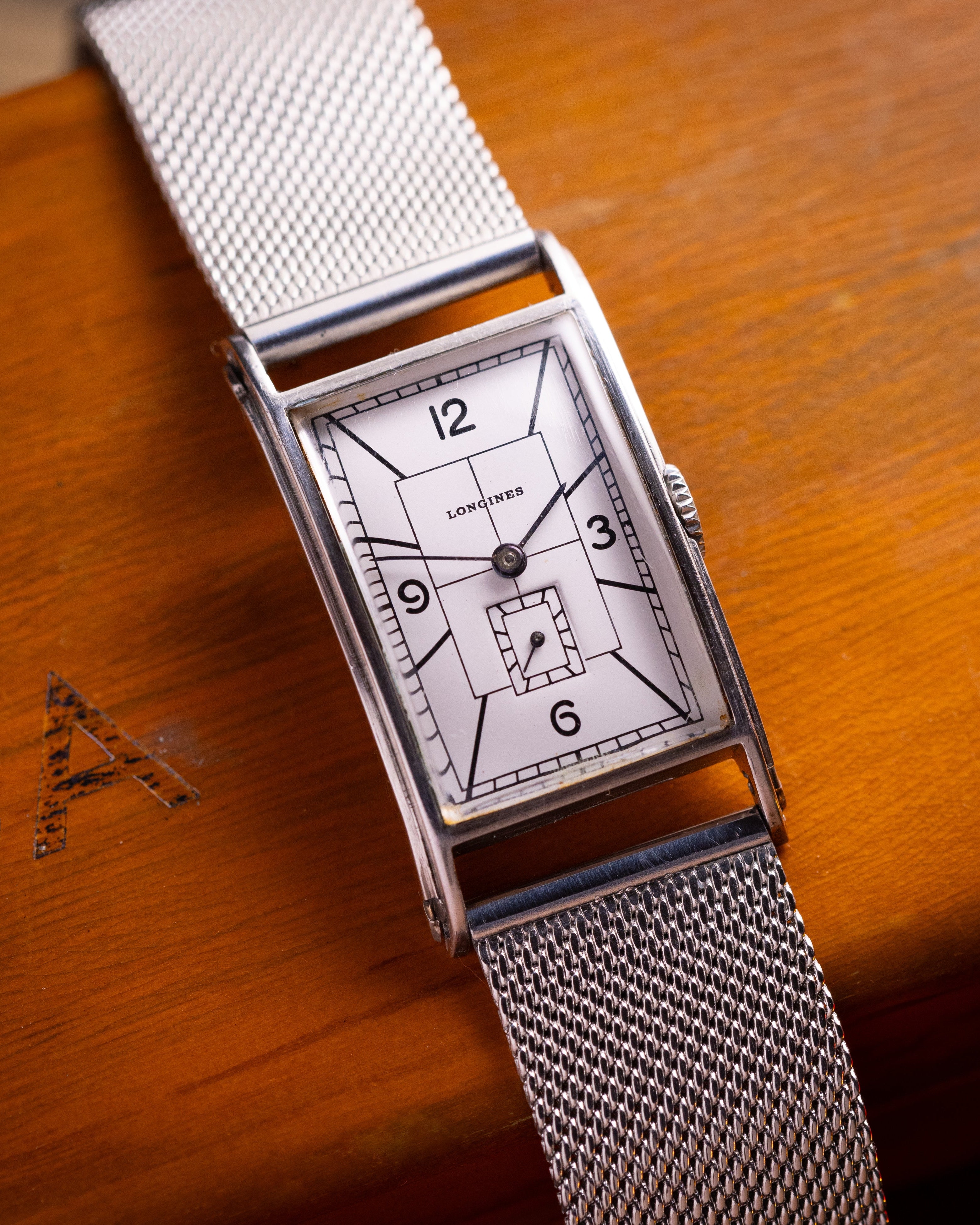 Vintage watch "Longines" Tank Sector dial, Art Deco from 1940s - VintageDuMarko