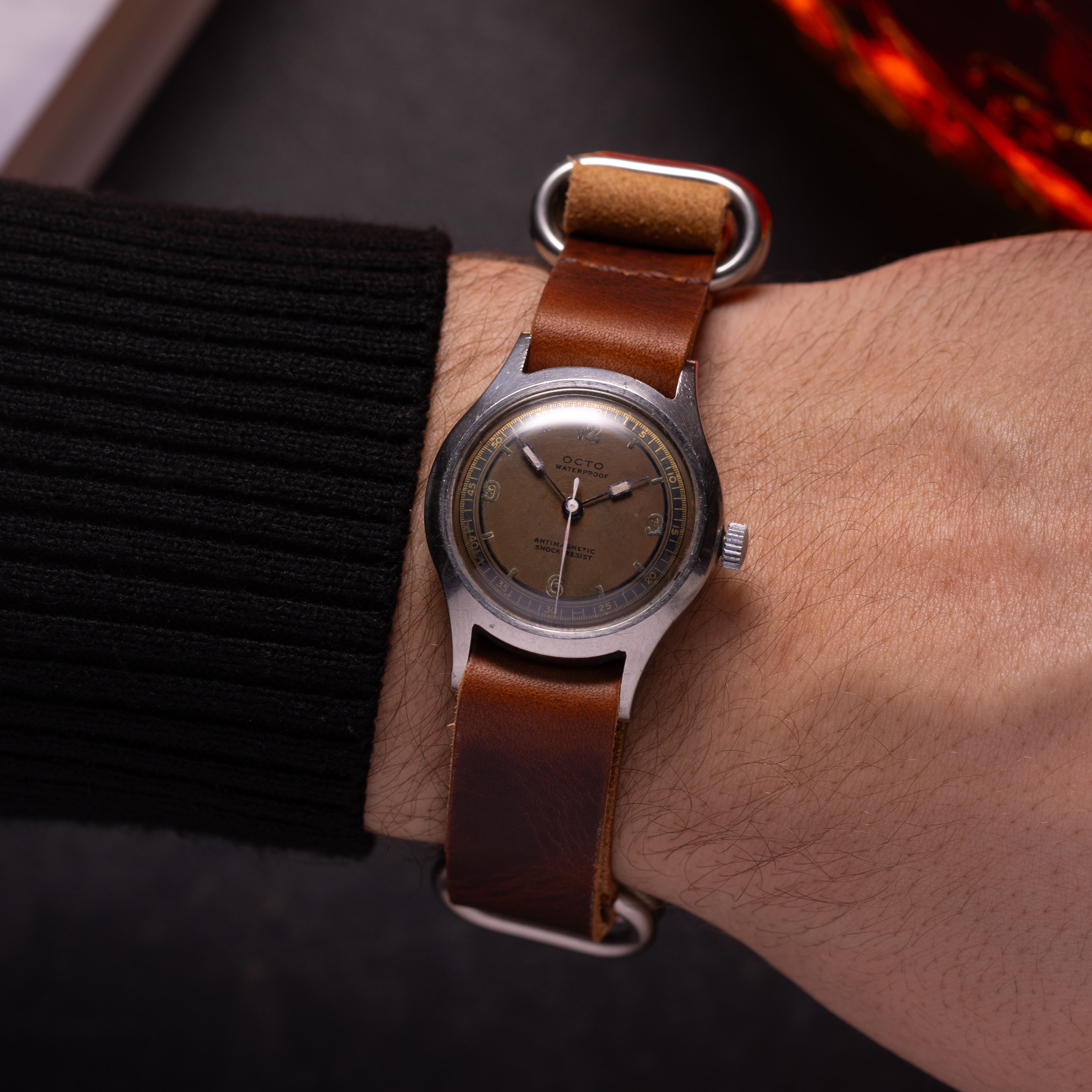 Vintage watch "Octo" with brown dial, Original military watch - VintageDuMarko