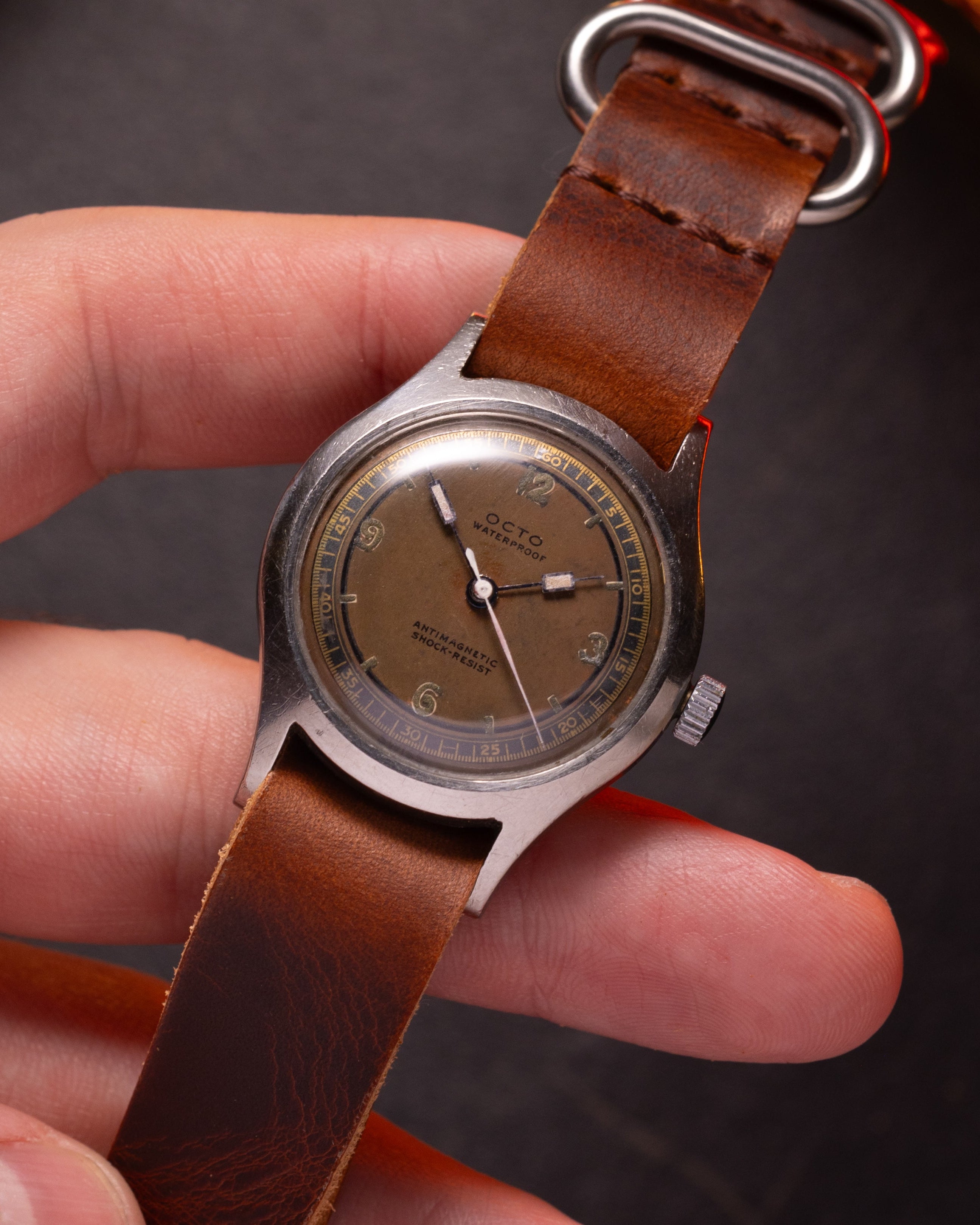 Vintage watch "Octo" with brown dial, Original military watch - VintageDuMarko